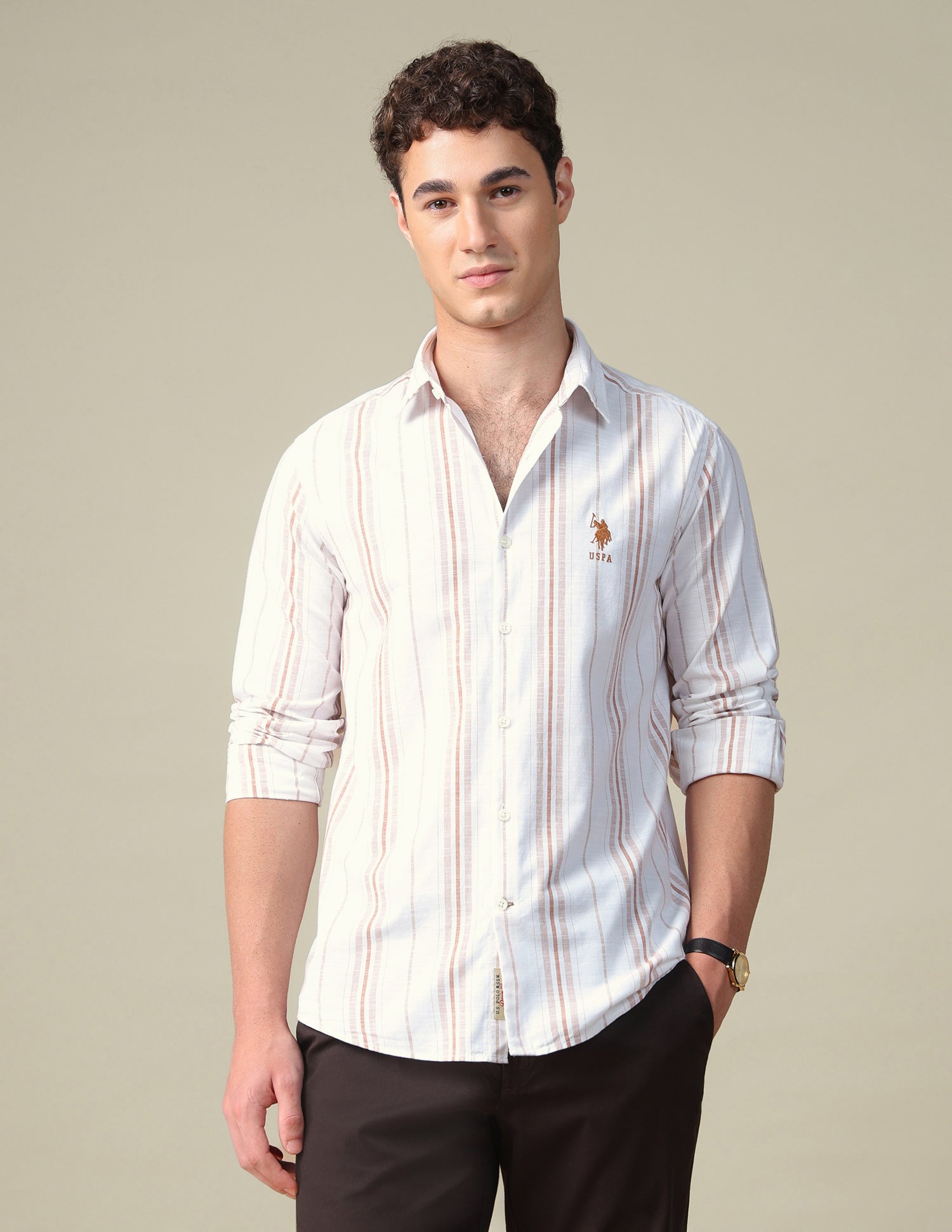 Vertical Striped Regular Fit Shirt Rust - U.S. Polo Assn. India | Large