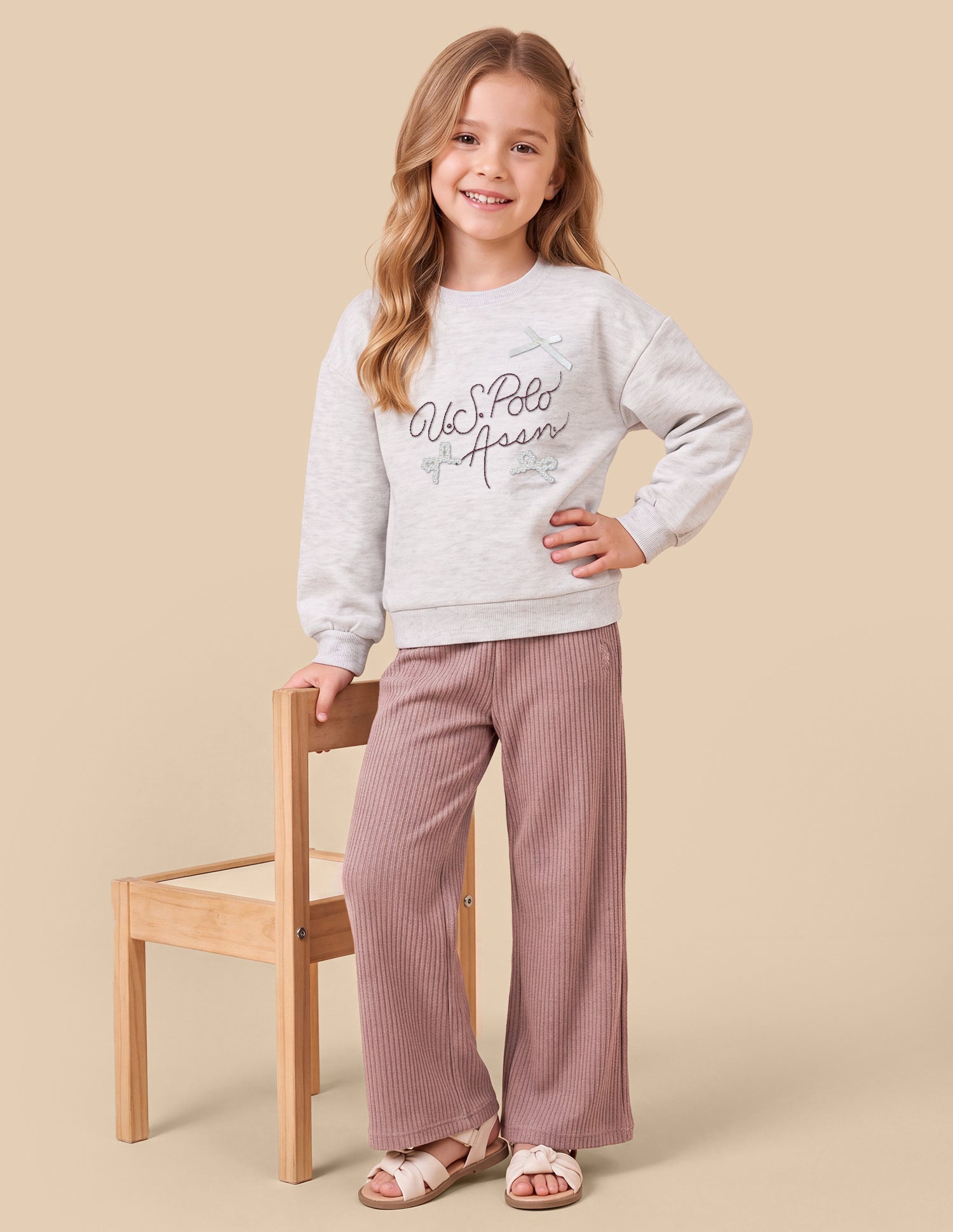 Brand Embroidered Relaxed Fit Sweatshirt Light Grey Melang - U.S. Polo Assn. India | Large
