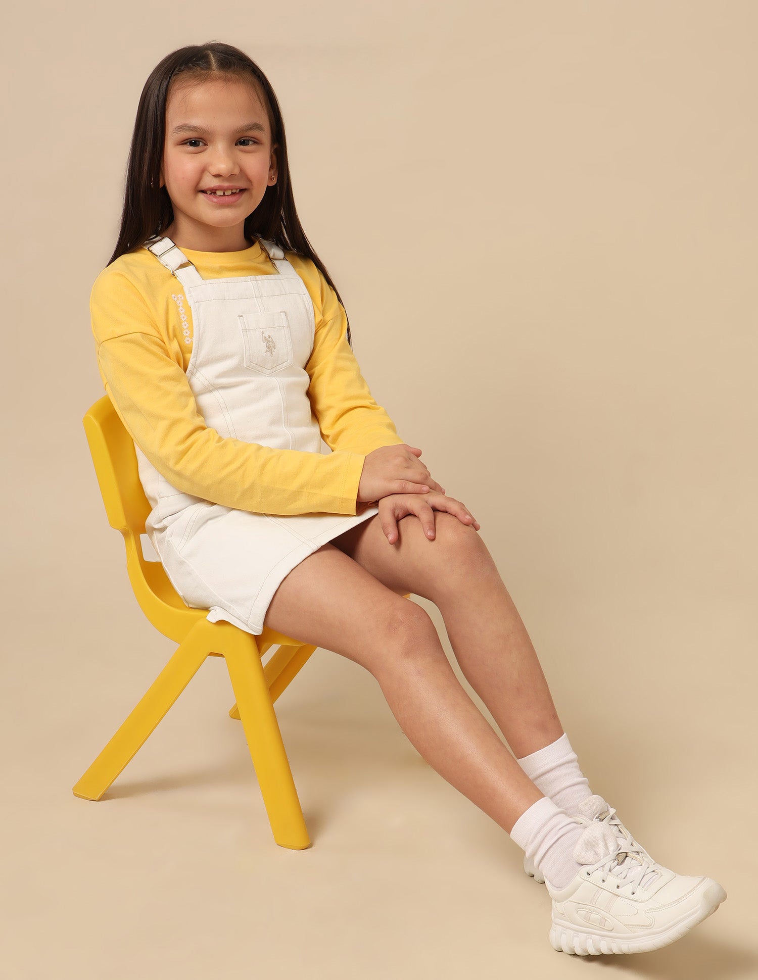 Girls Solid Dungaree Dress