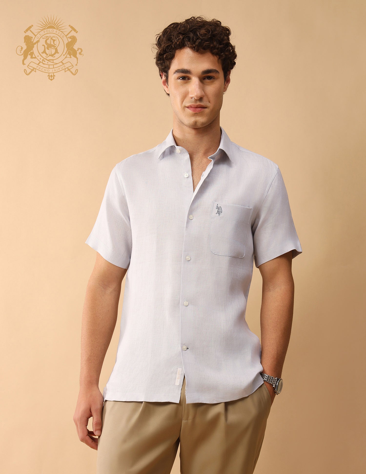 Pacho X Solid Regular Fit Shirt Light Grey - U.S. Polo Assn. India | Large