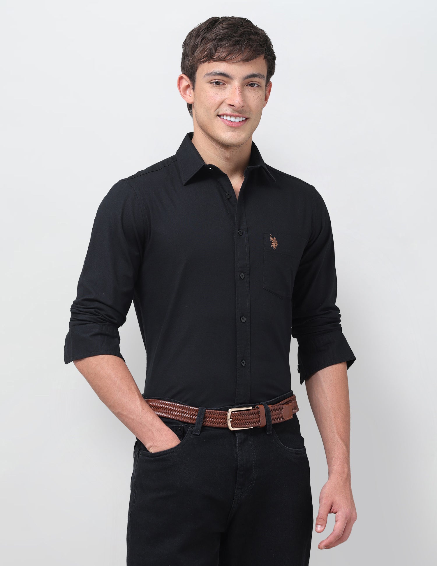 Tailored Fit Oxford Shirt Black - U.S. Polo Assn. India | Large