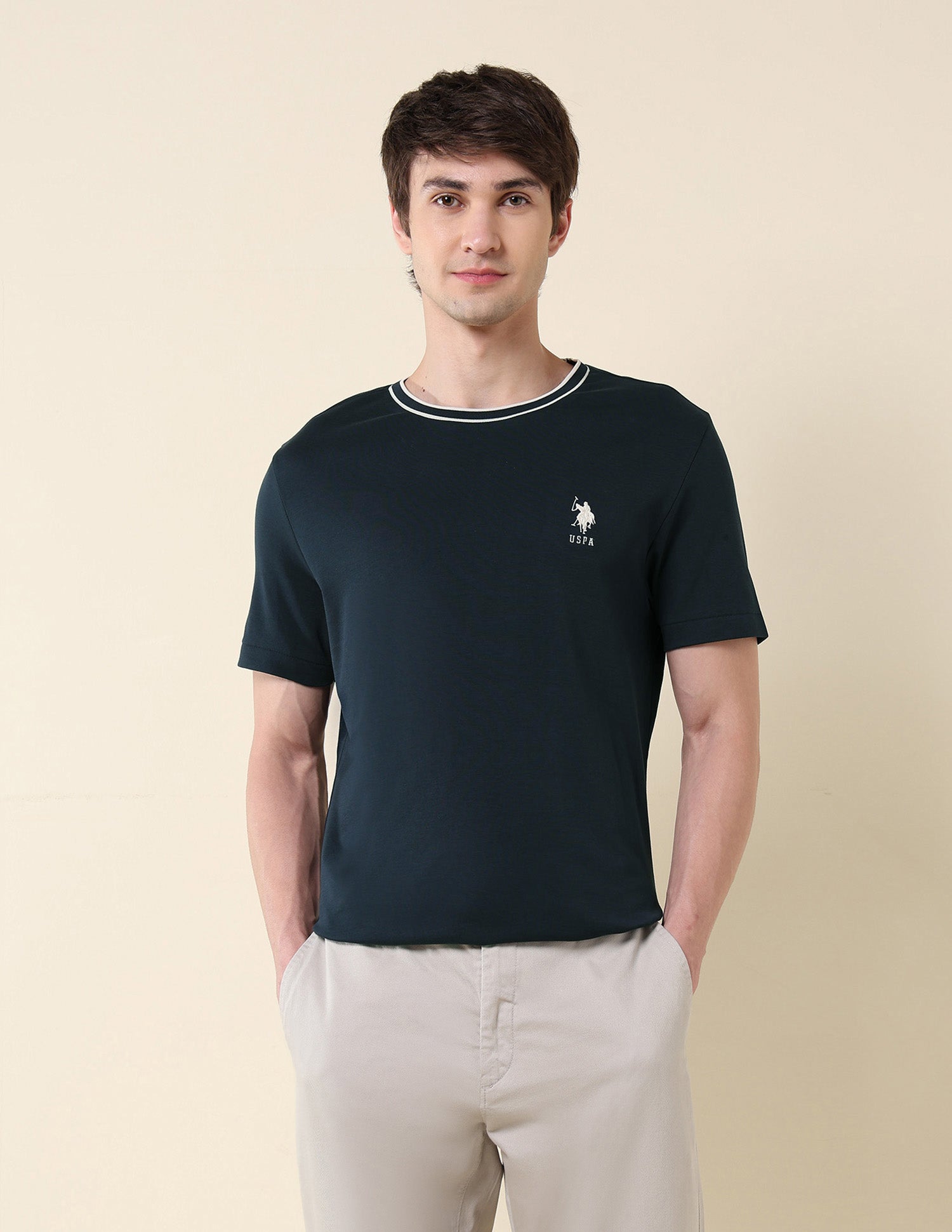 Solid Pure Cotton Varsity T-Shirt Navy - U.S. Polo Assn. India | Large