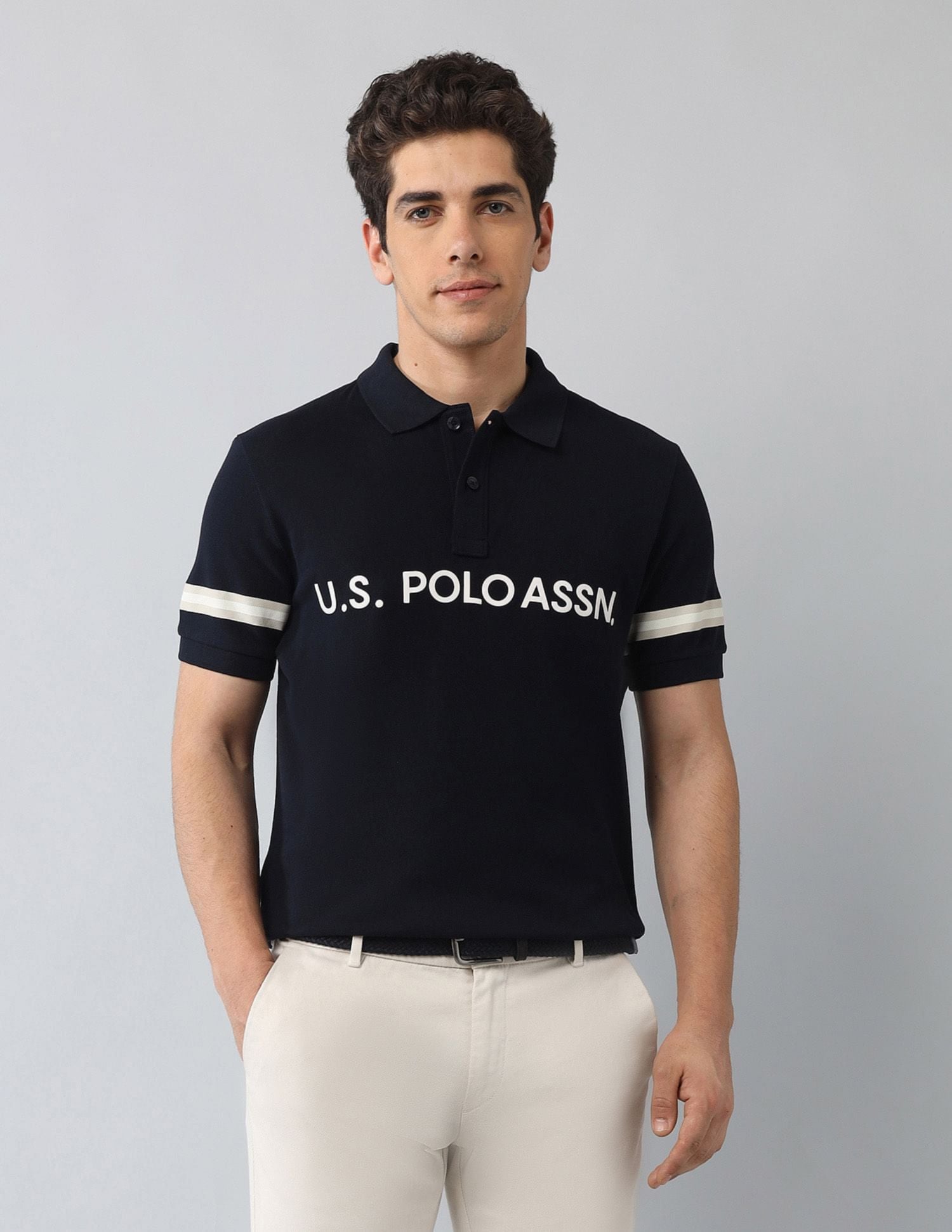 Muscle Fit Brand Printed Polo Shirt Navy - U.S. Polo Assn. India | Large