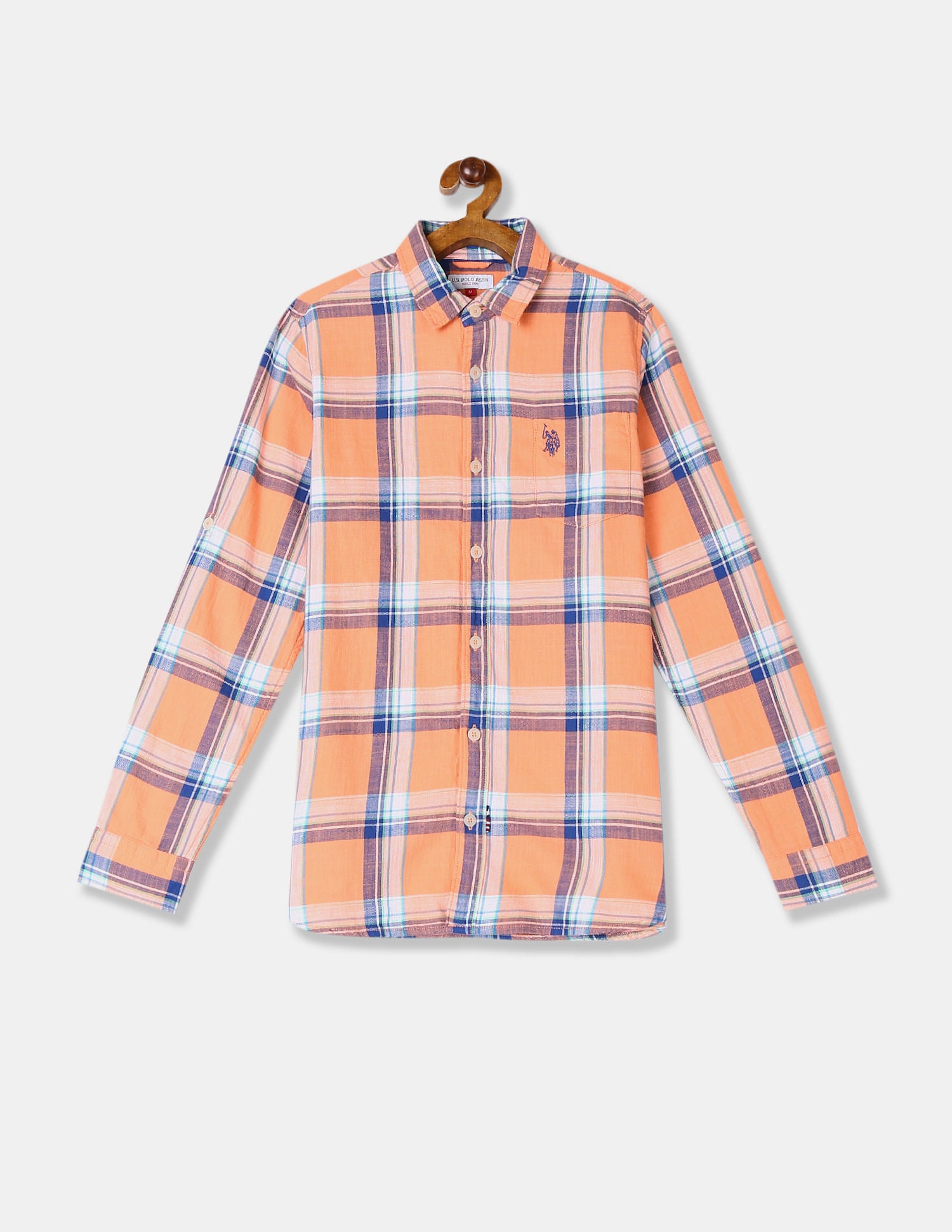Boys Orange Spread Collar Check Shirt Orange - U.S. POLO ASSN. | Large