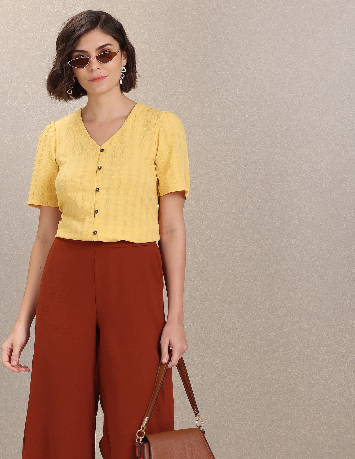 Full Button Closure Textured Top