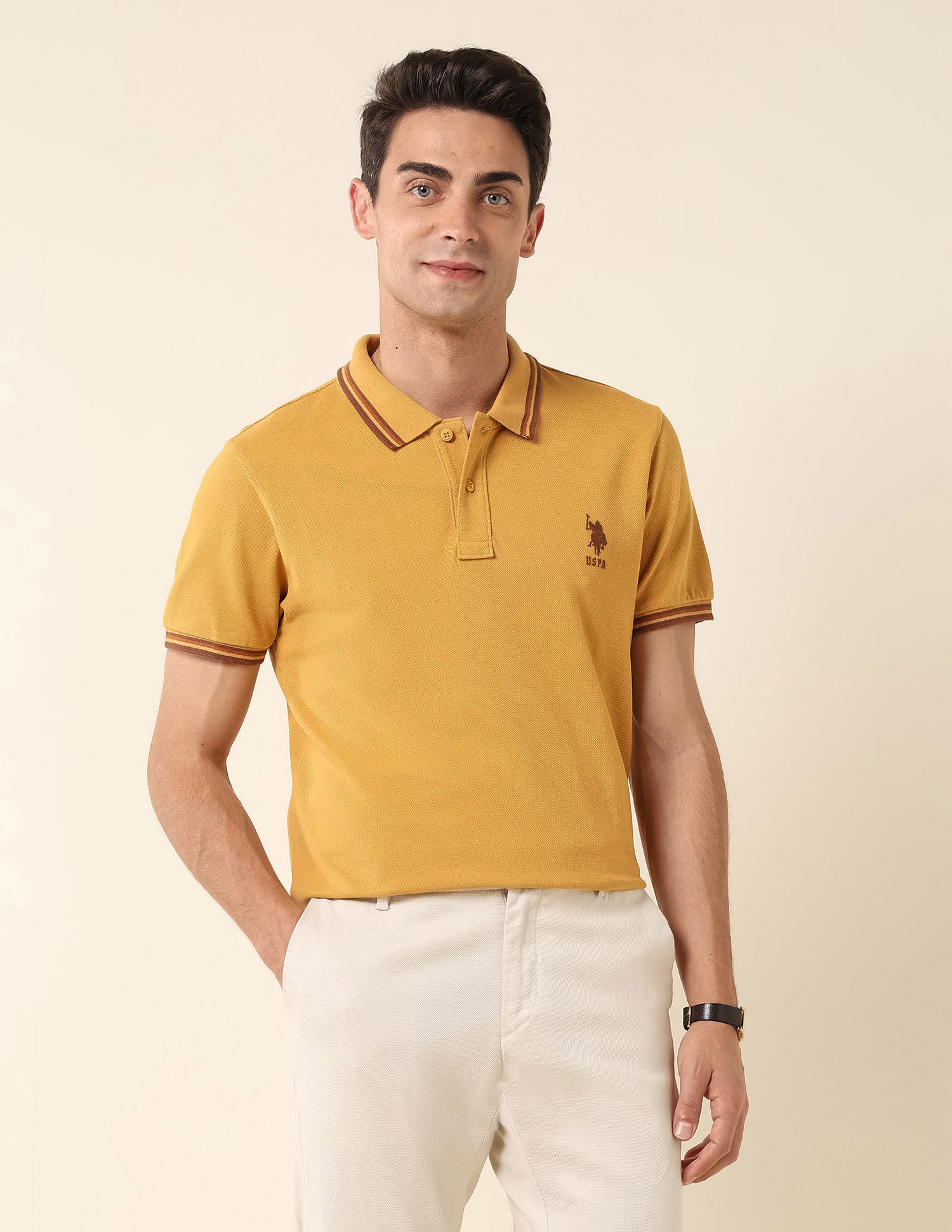Pure Cotton Slim Fit Polo Shirt Mustard - U.S. Polo Assn. India | Large