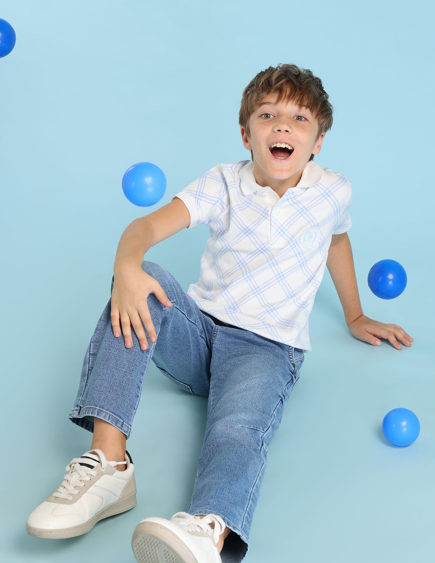 Boys Checked Regular Fit Polo Shirt