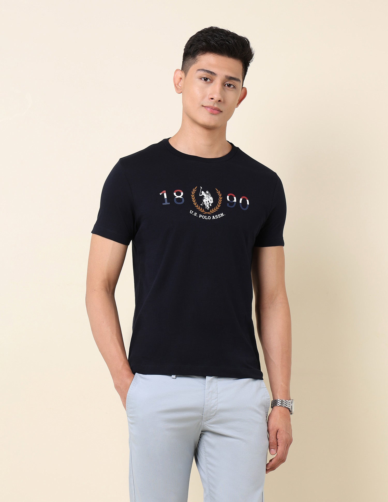 Brand Printed Pure Cotton T-Shirt Navy - U.S. Polo Assn. India | Large