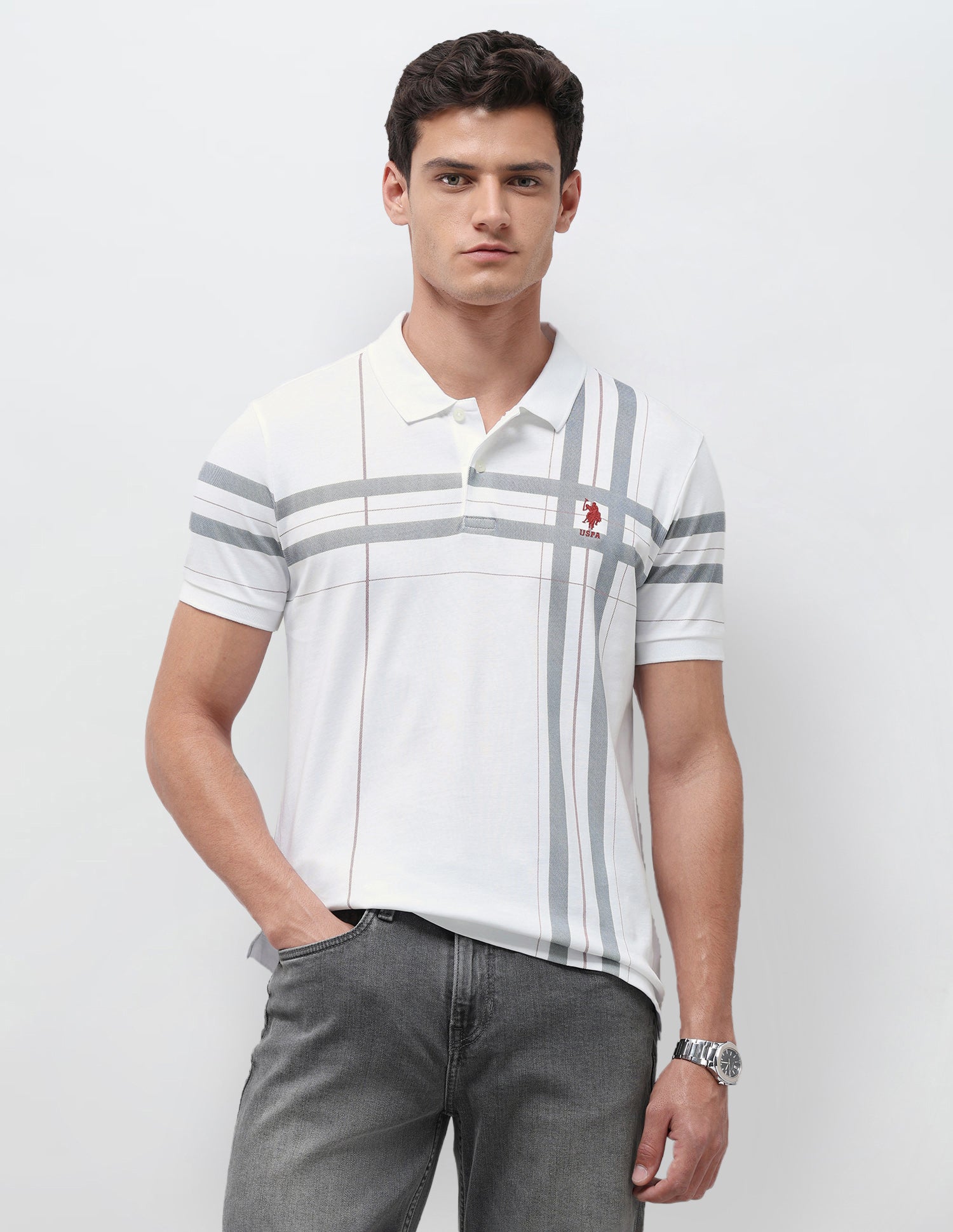 Vertical Striped Slim Fit Polo Shirt White - U.S. Polo Assn. India | Large