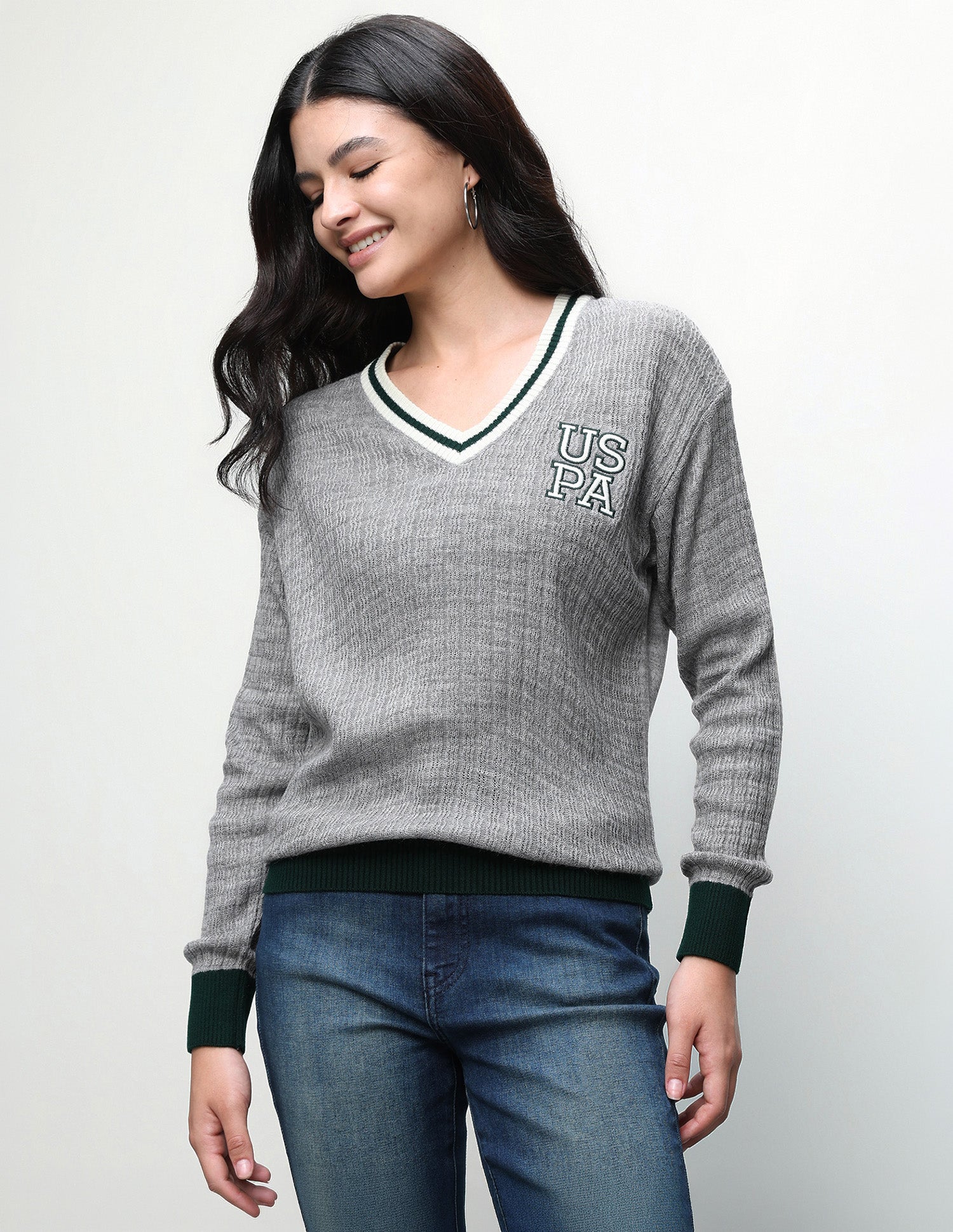 Textured Regular Fit Sweater Grey - U.S. Polo Assn. India | Large