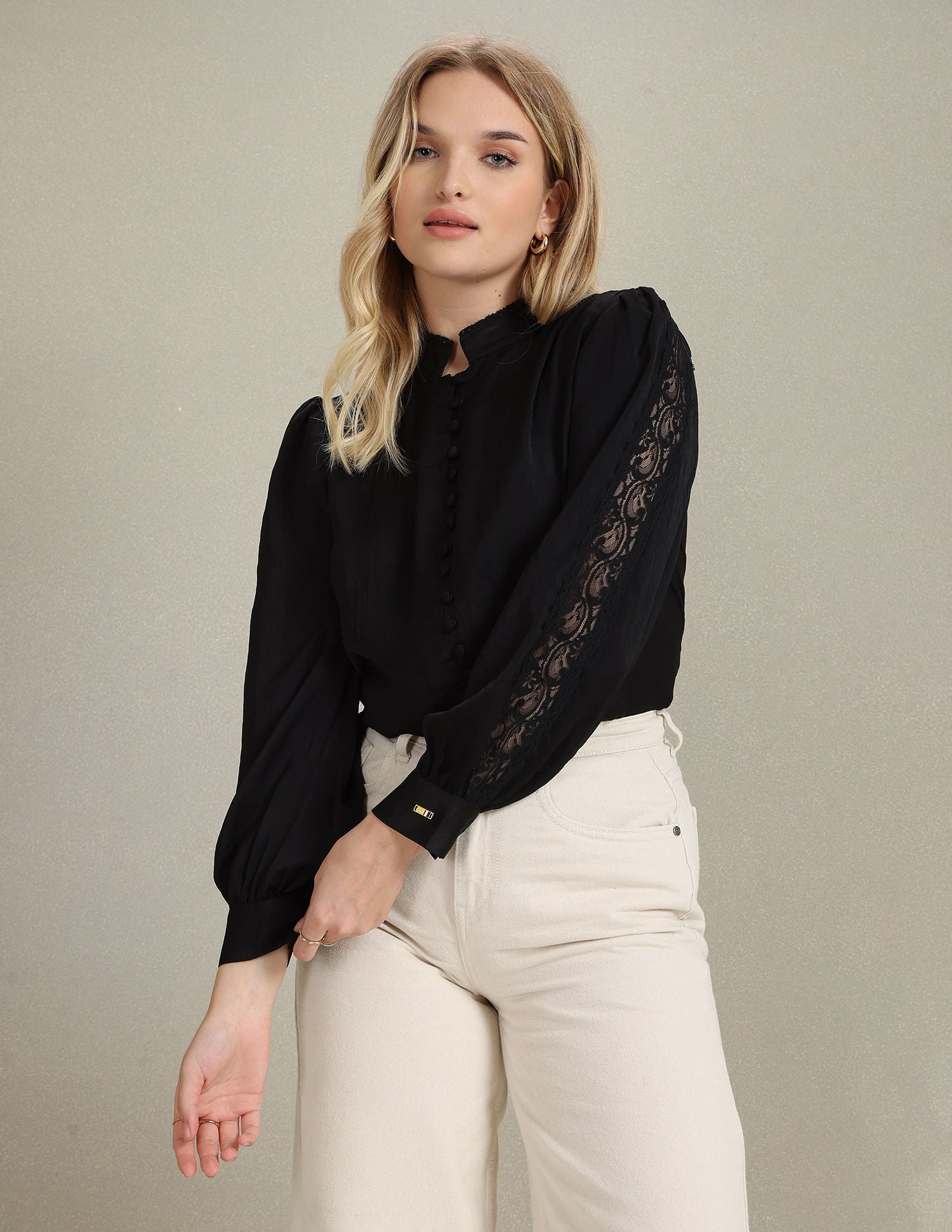 Lace Detail Solid Shirt