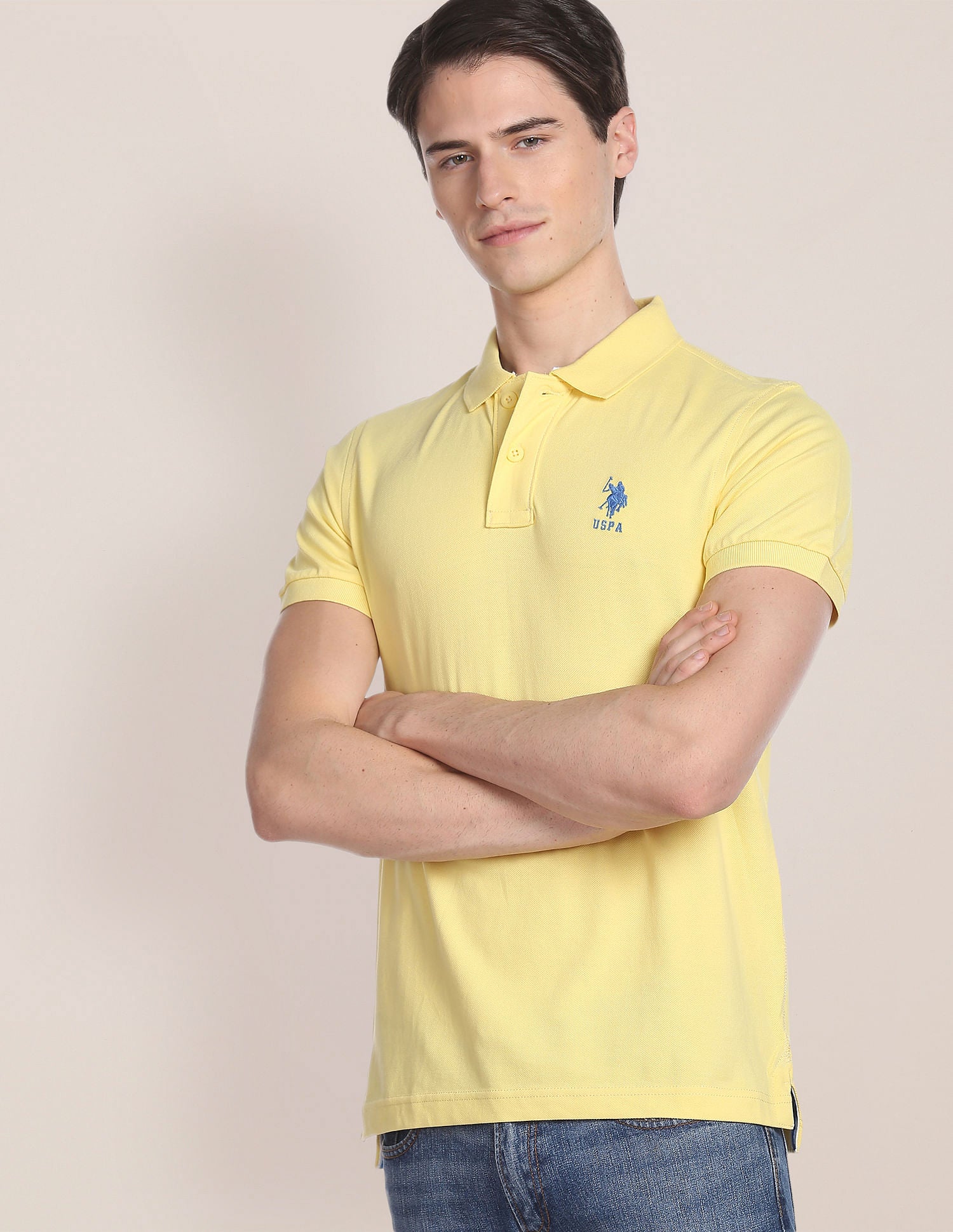 Ribbed Collar Solid Polo Shirt Yellow - U.S. POLO ASSN. | Large