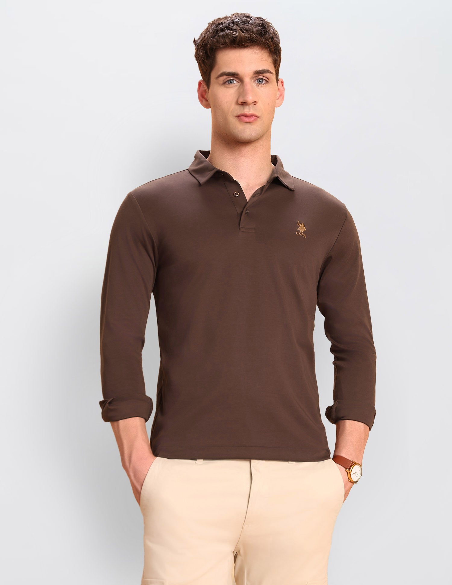 Solid Regular Fit Polo Shirt Dark Brown - U.S. Polo Assn. India | Large