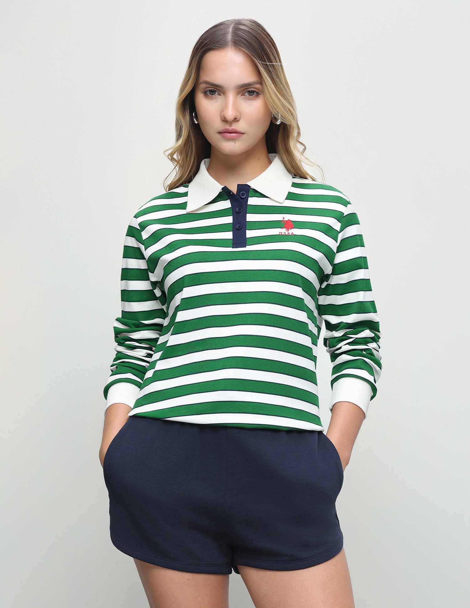 Horizontal Striped Regular Fit Polo Shirt Green - U.S. Polo Assn. India | Large