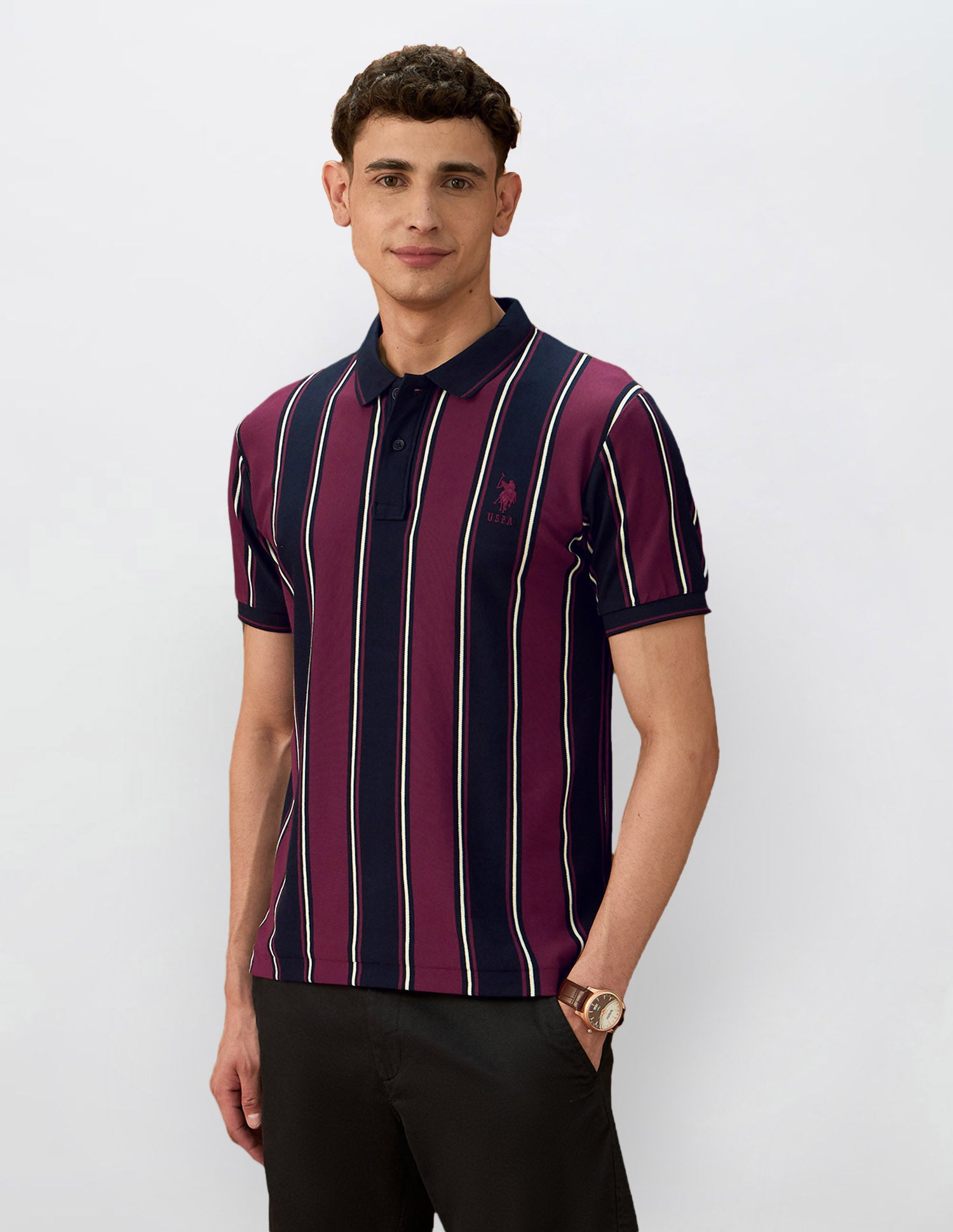 Vertical Striped Varsity Theatre Polo Shirt Maroon - U.S. POLO ASSN. | Large