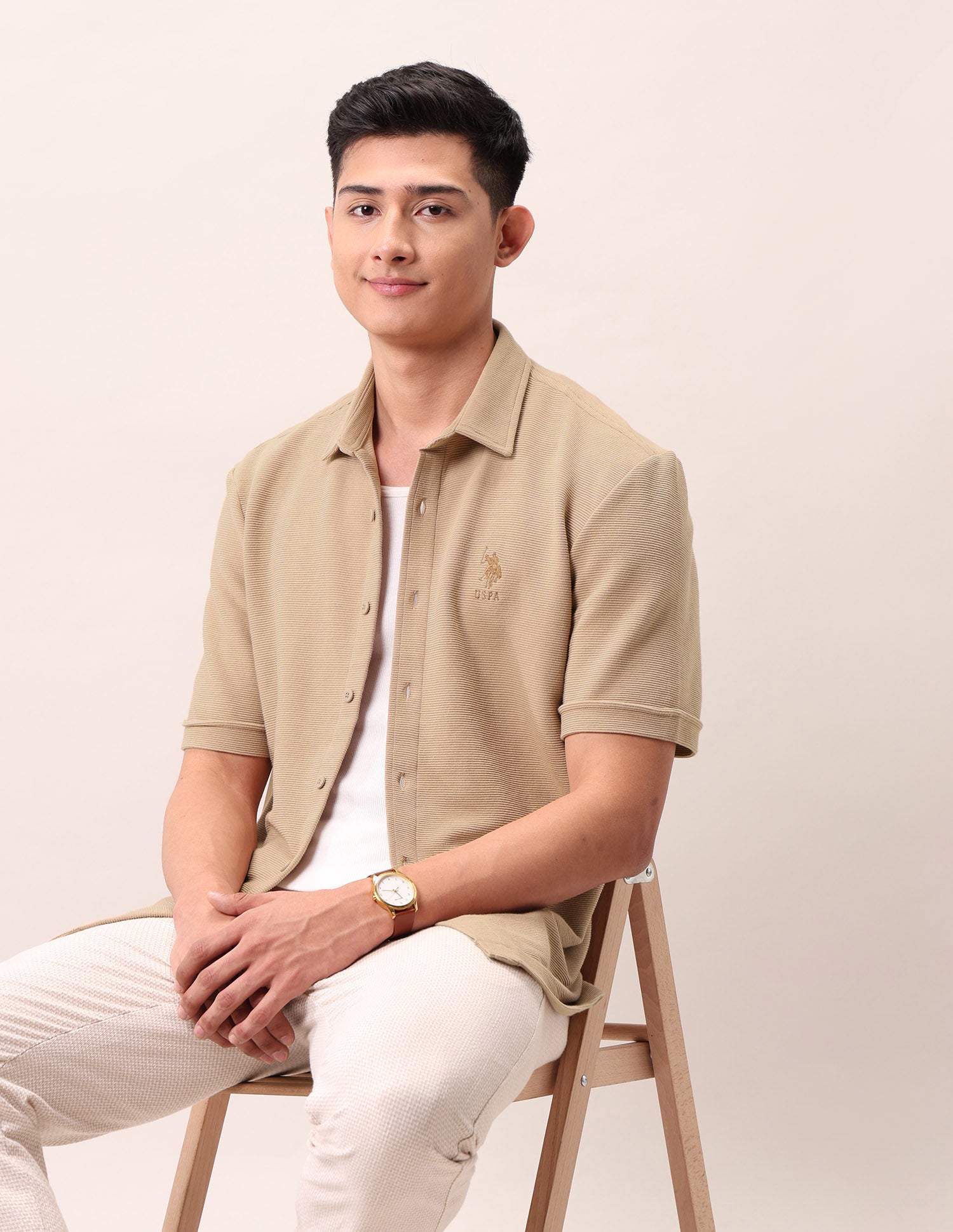 Relaxed Fit Pure Cotton Outdoor Shirt Beige - U.S. Polo Assn. India | Large