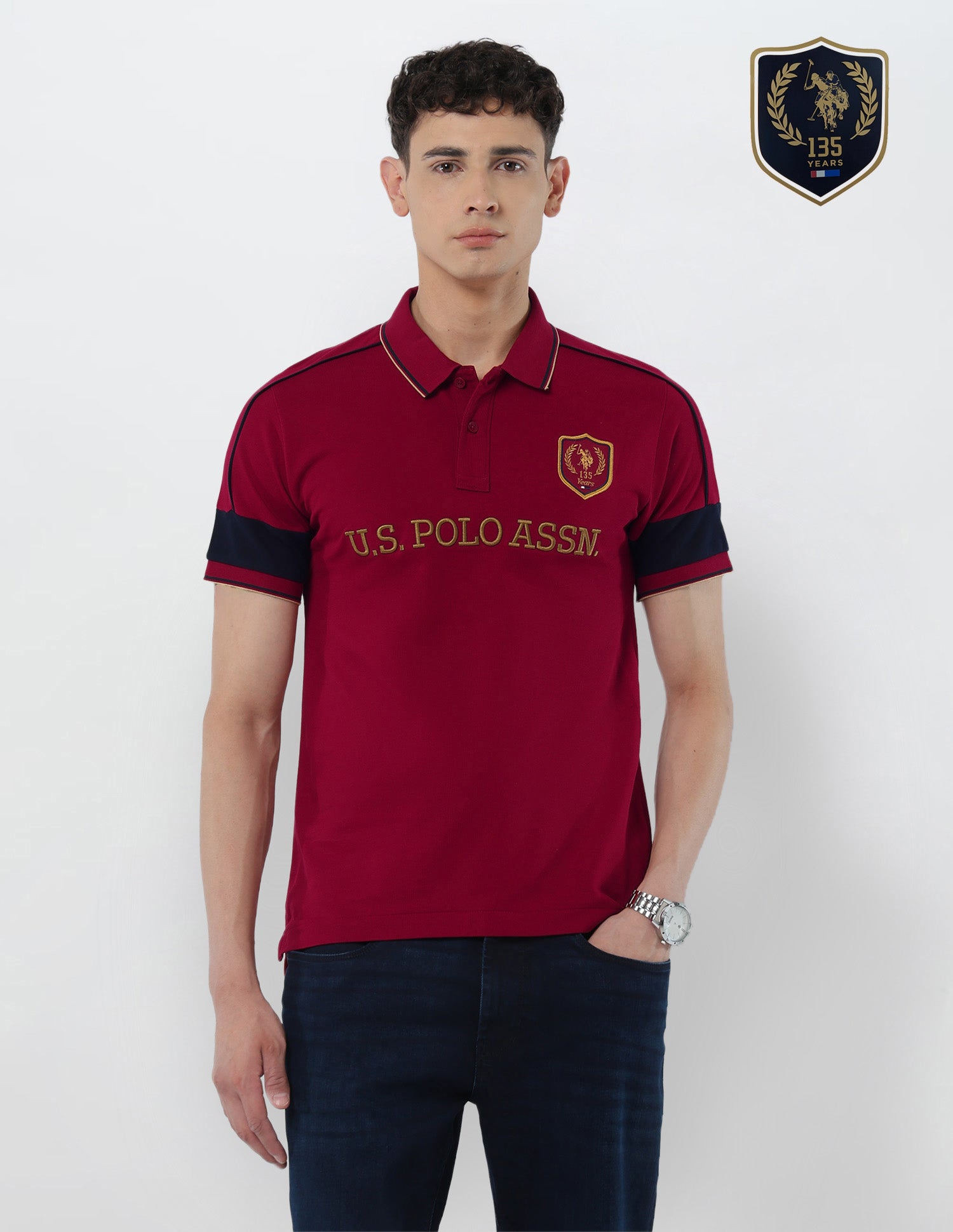 Brand Embroidered Slim Fit Polo Shirt