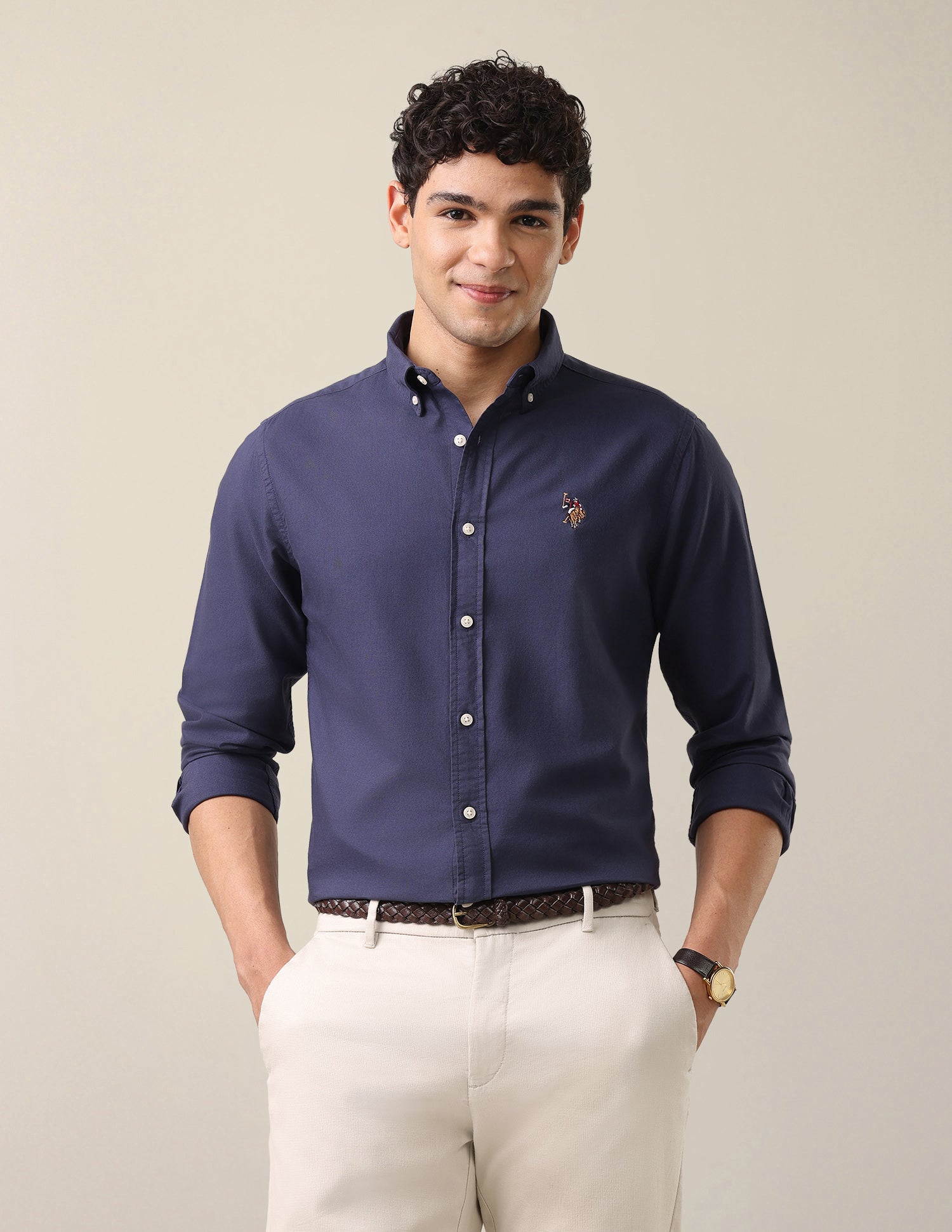 Oxford Tailored Fit Button-Down Collar Shirt Purple - U.S. Polo Assn. India | Large