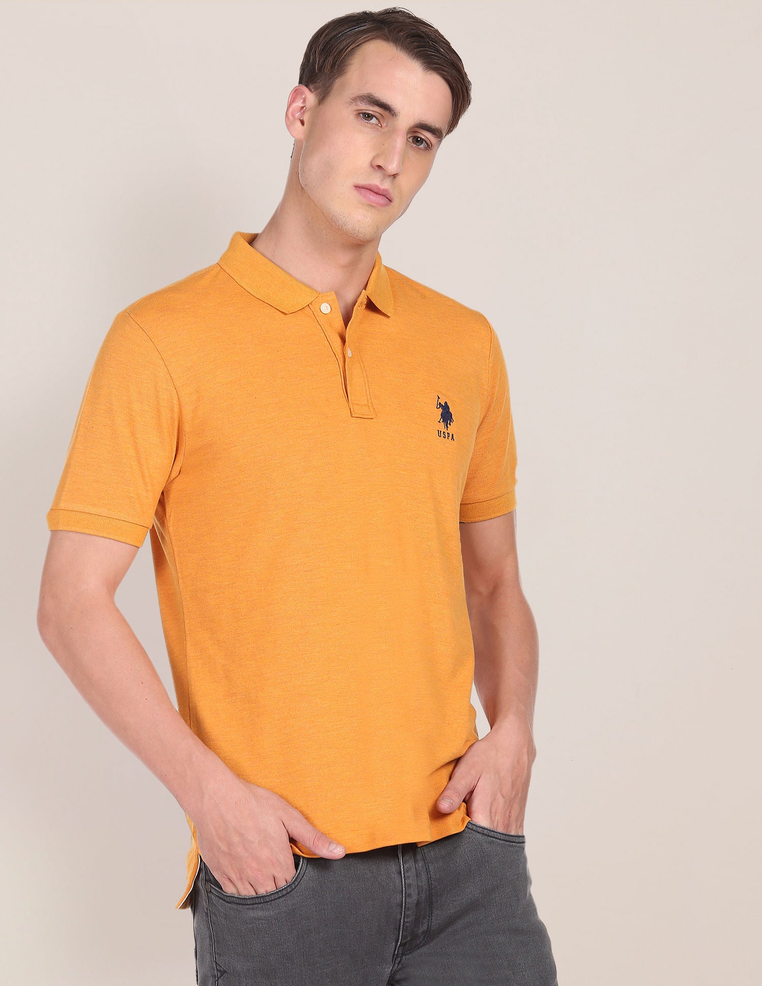 Pure Cotton Solid Polo Shirt Mustard - U.S. Polo Assn. India | Large