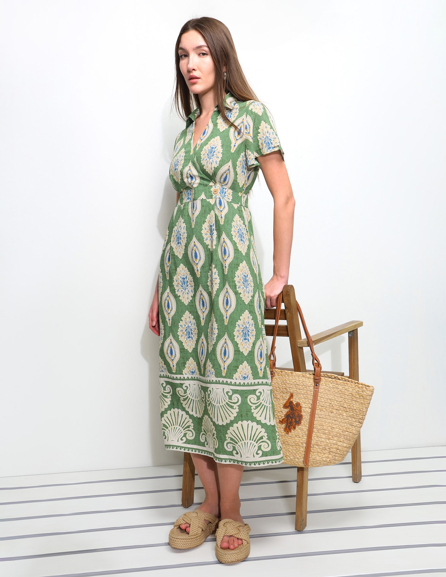 Printed Midi Wrap Dress