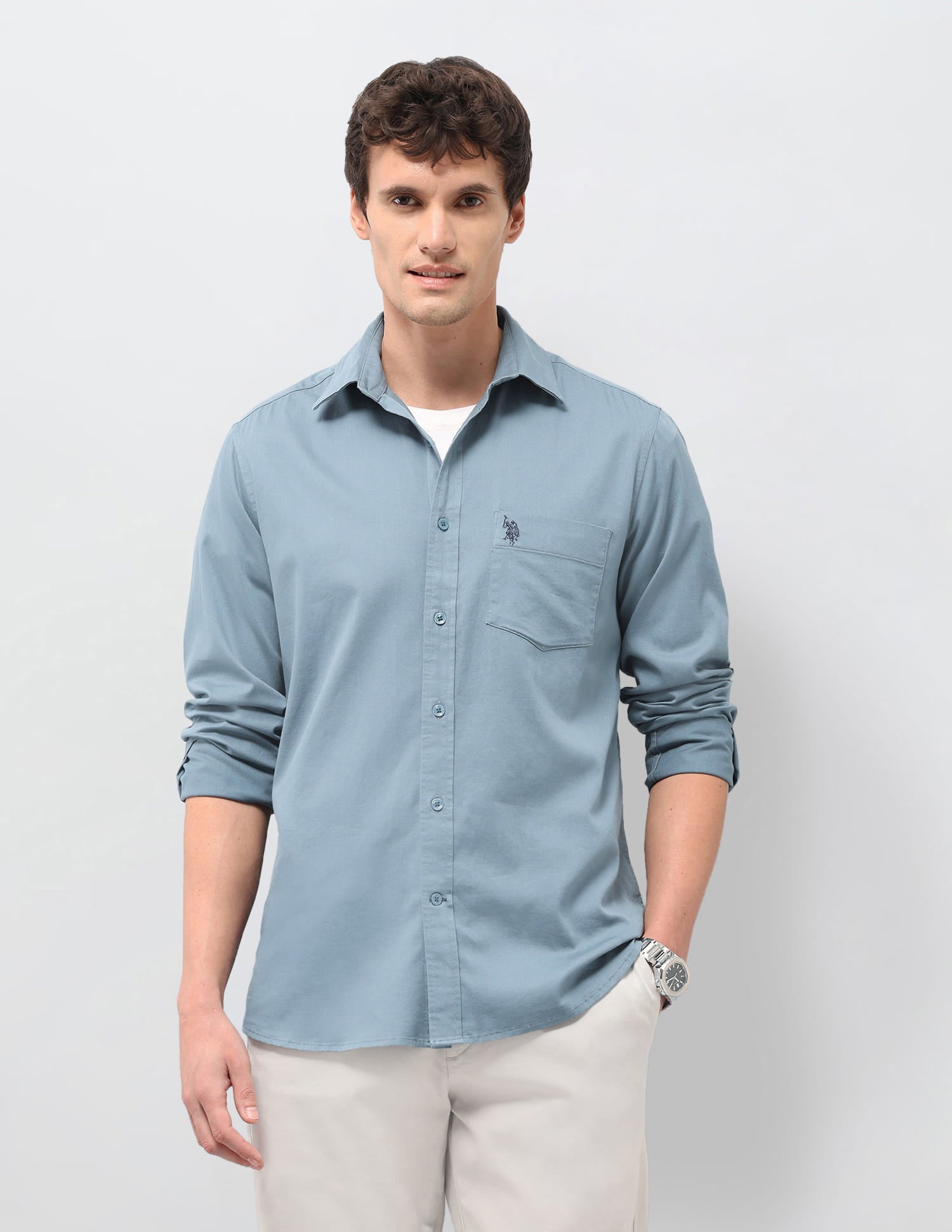 Solid Tailored Fit Shirt Blue - U.S. Polo Assn. India | Large