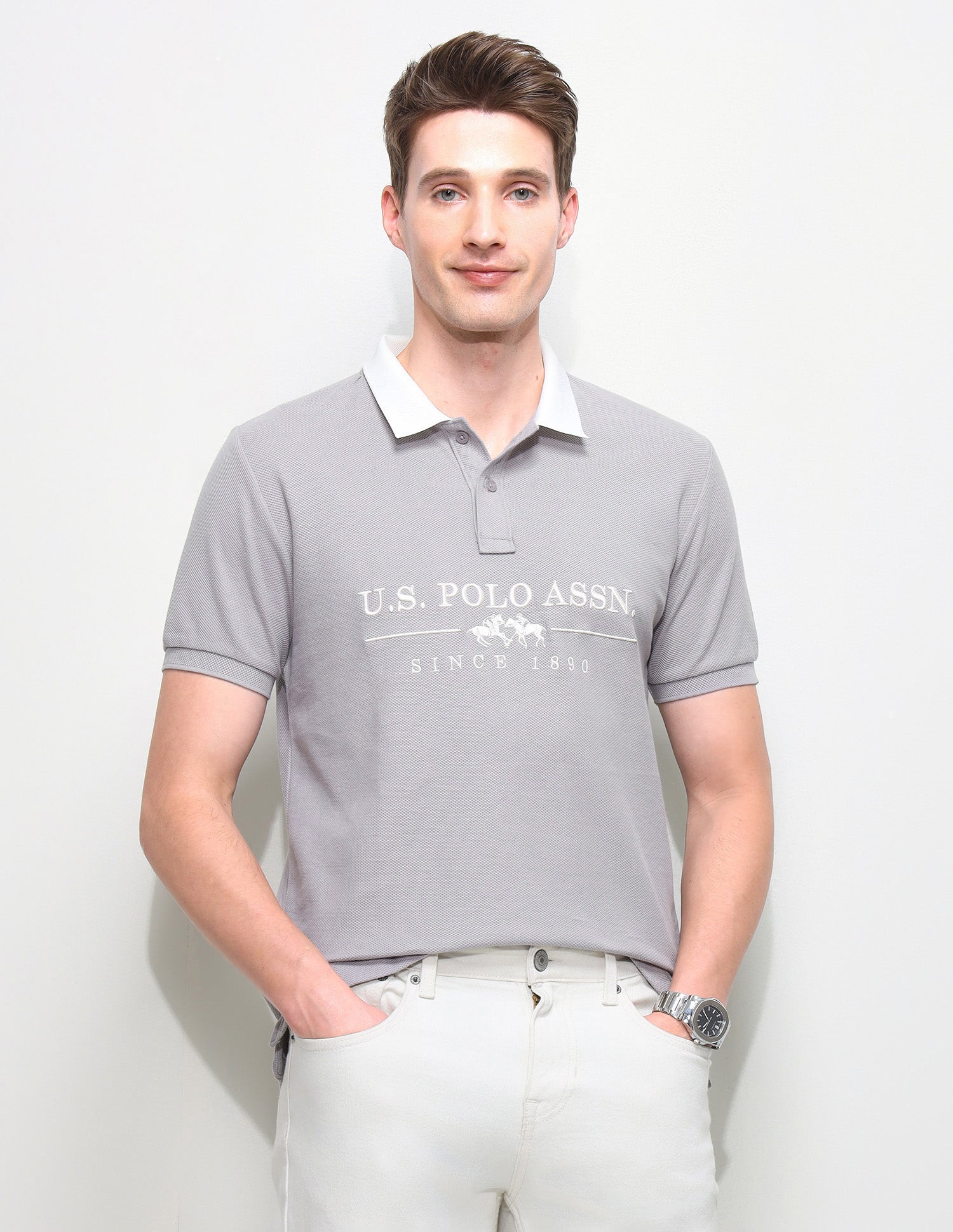 Brand Embroidered Slim Fit Polo Shirt
