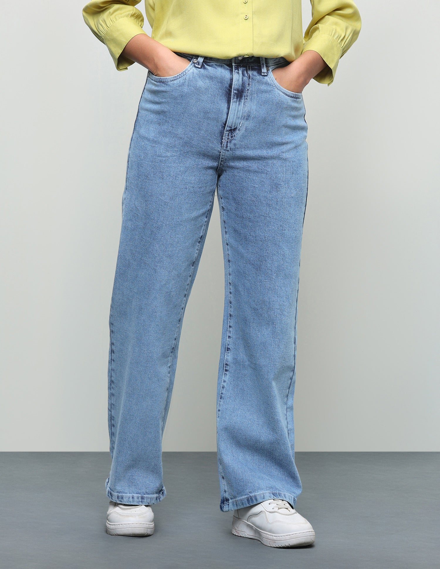 Acid Washed Wide Leg Fit Jeans Light Blue - U.S. Polo Assn. India | Large