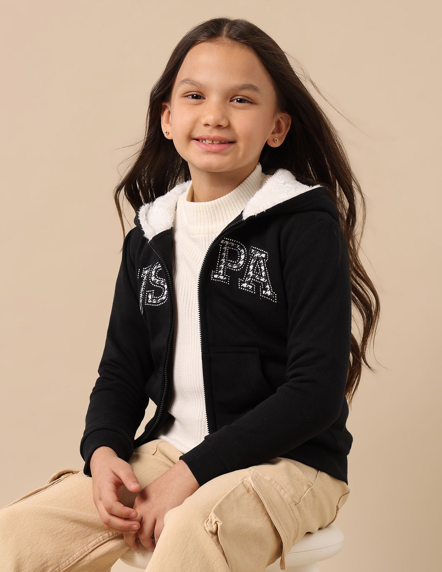 Girls Brand Print Hooded Sweatshirt