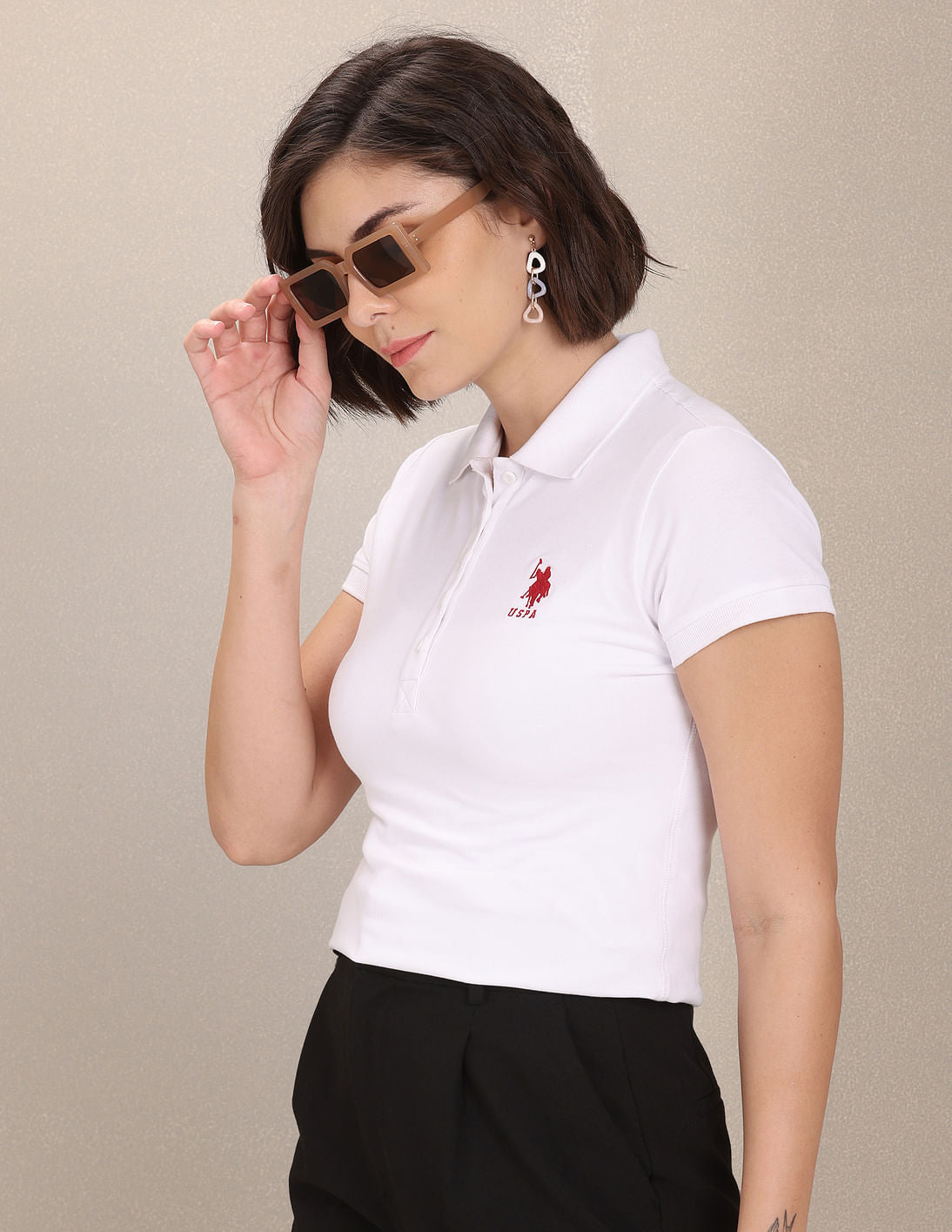 Brand Logo Solid Pique Polo Shirt