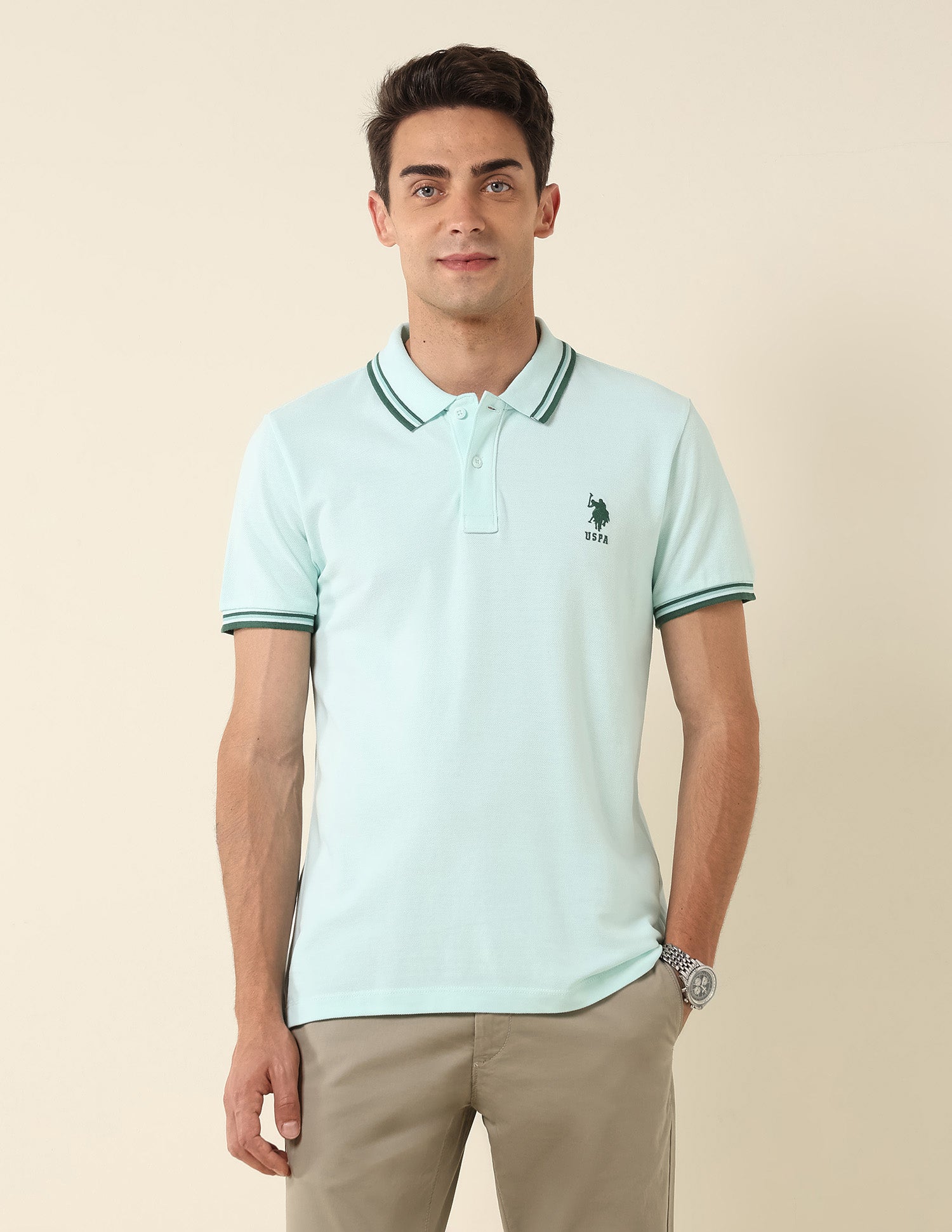 Pure Cotton Slim Fit Polo Shirt Light Green - U.S. Polo Assn. India | Large