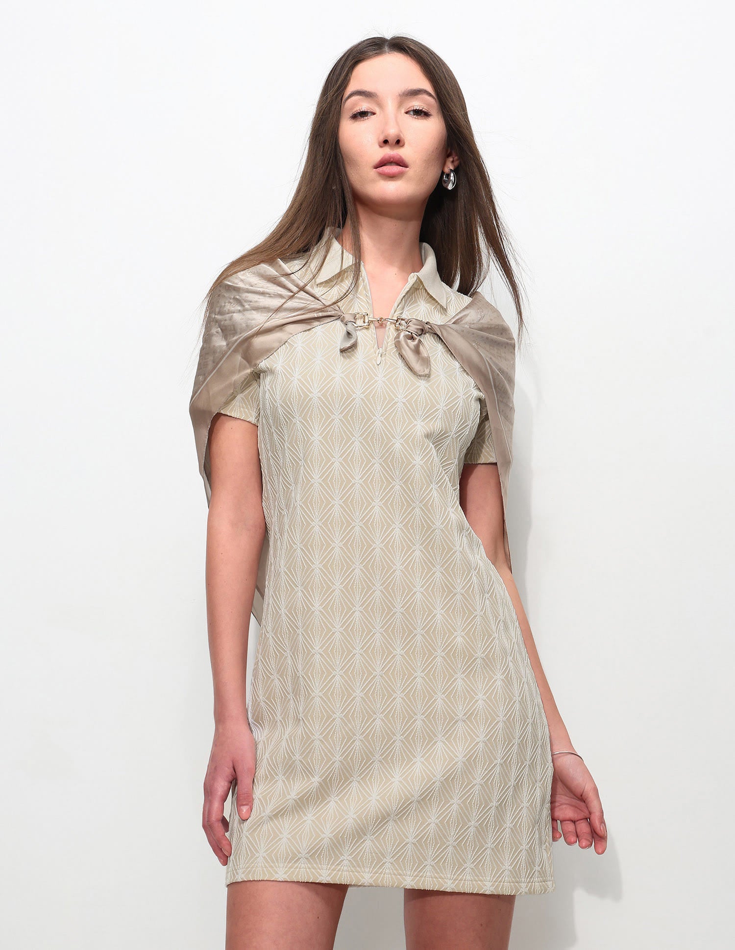 Geometric Self Design Polo Shirt Dress