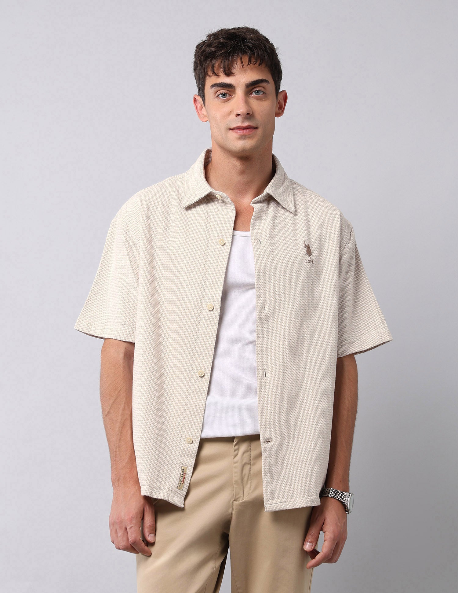 Boxy Fit Work And Wander Shirt Beige - U.S. Polo Assn. India | Large