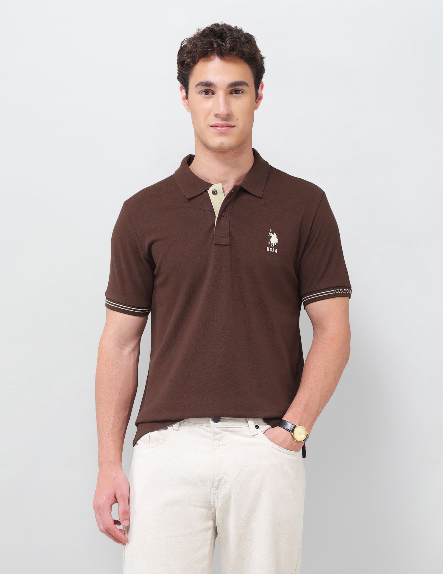 Solid Regular Fit Polo Shirt Dark Brown - U.S. Polo Assn. India | Large