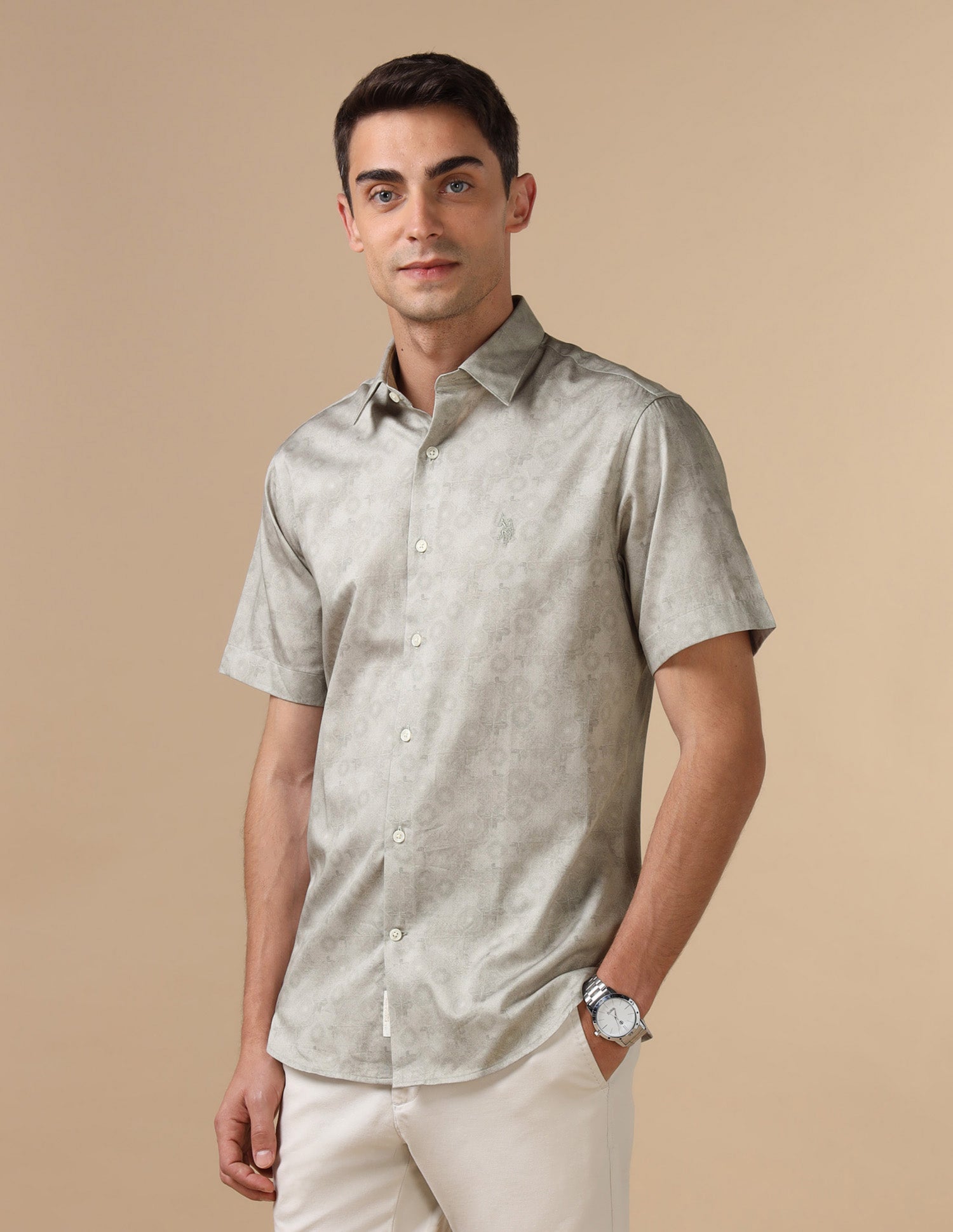 Tailored Fit Satin Shirt Light Grey - U.S. Polo Assn. India | Large