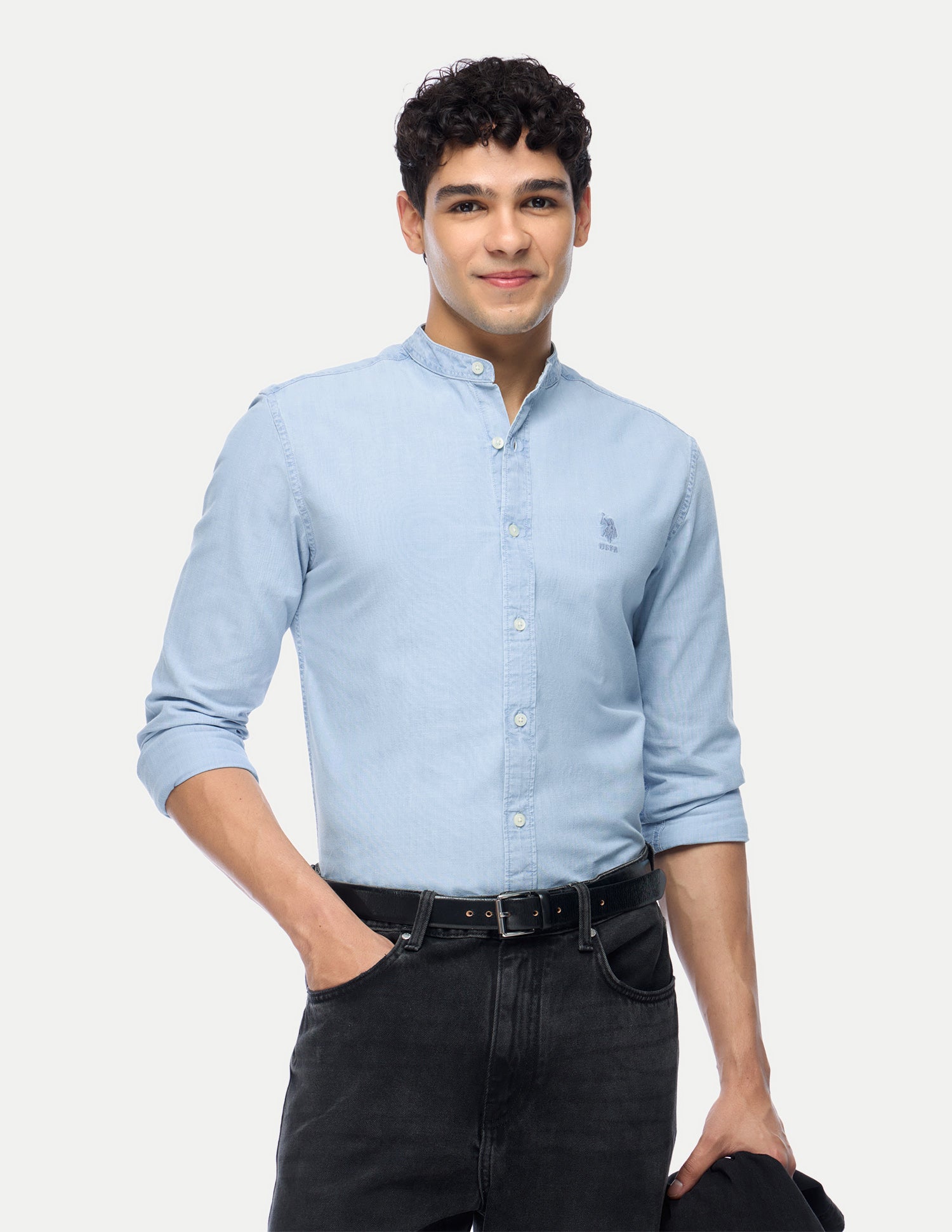 Solid Regular Fit Shirt Light Indigo - U.S. Polo Assn. India | Large