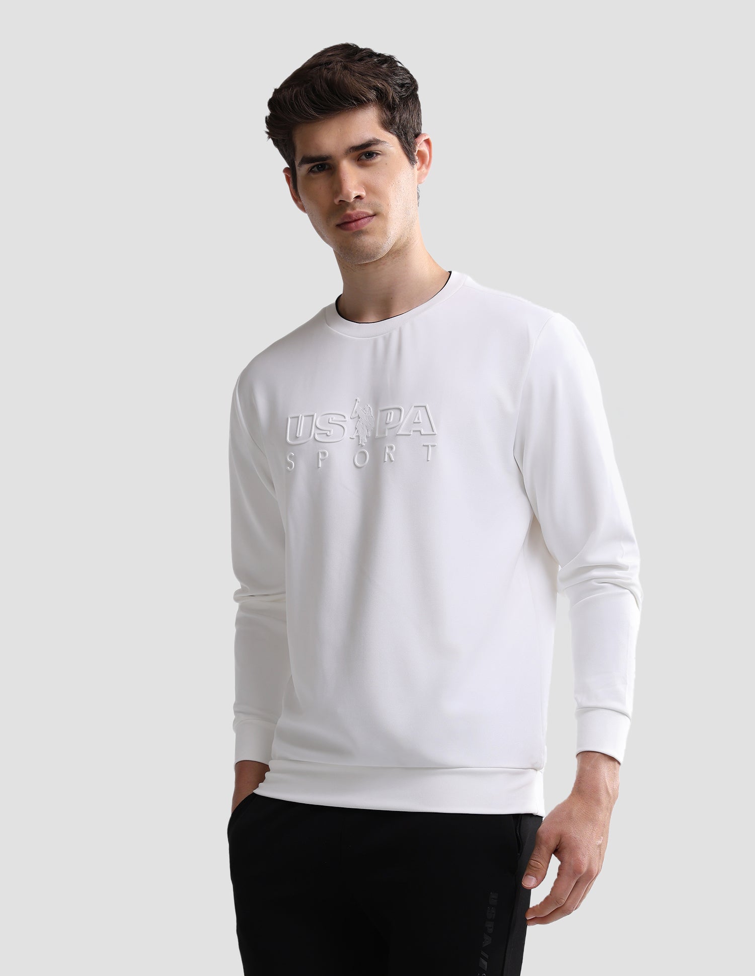 Brand Embossed Slim Fit Active Sweatshirt White - U.S. Polo Assn. India | Large