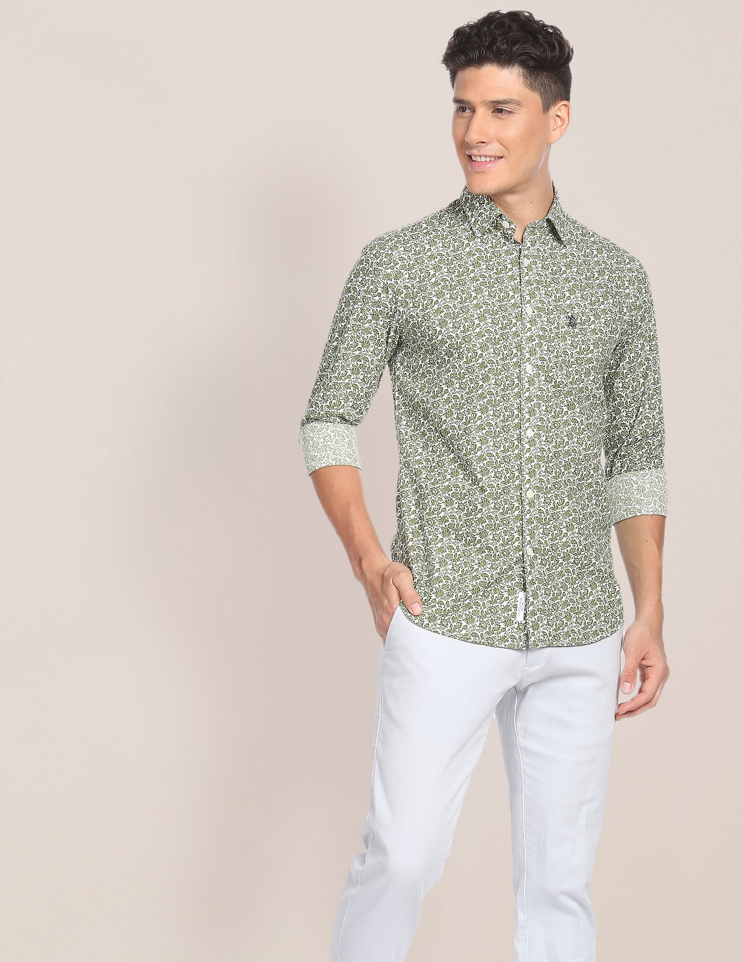Floral Tailored Shirt Green - U.S. POLO ASSN. | Large