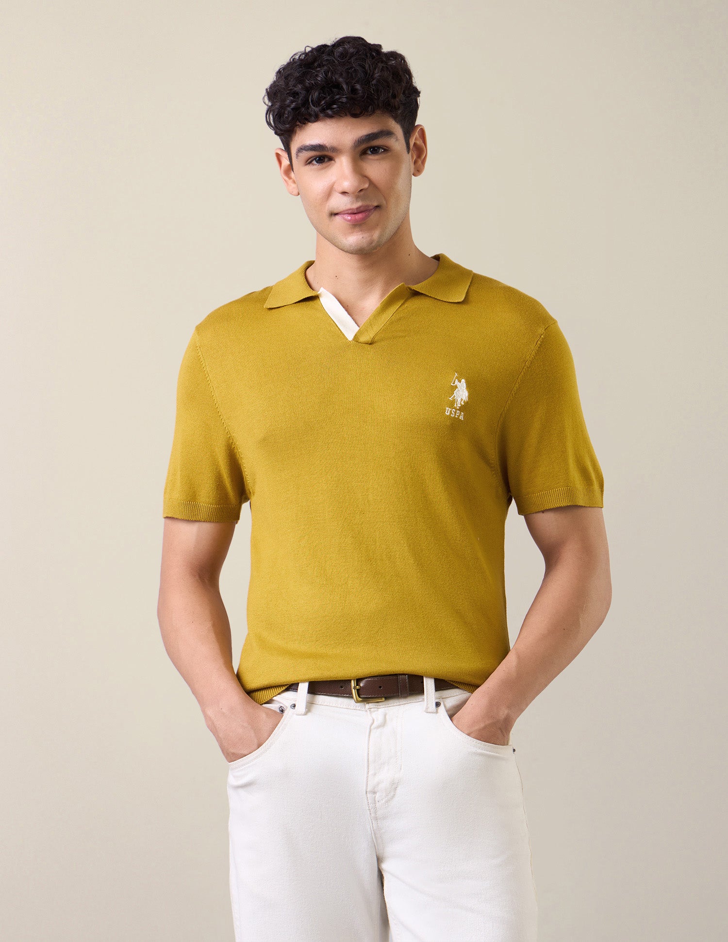 Solid Slim Fit Polo Shirt Dark Yellow - U.S. Polo Assn. India | Large