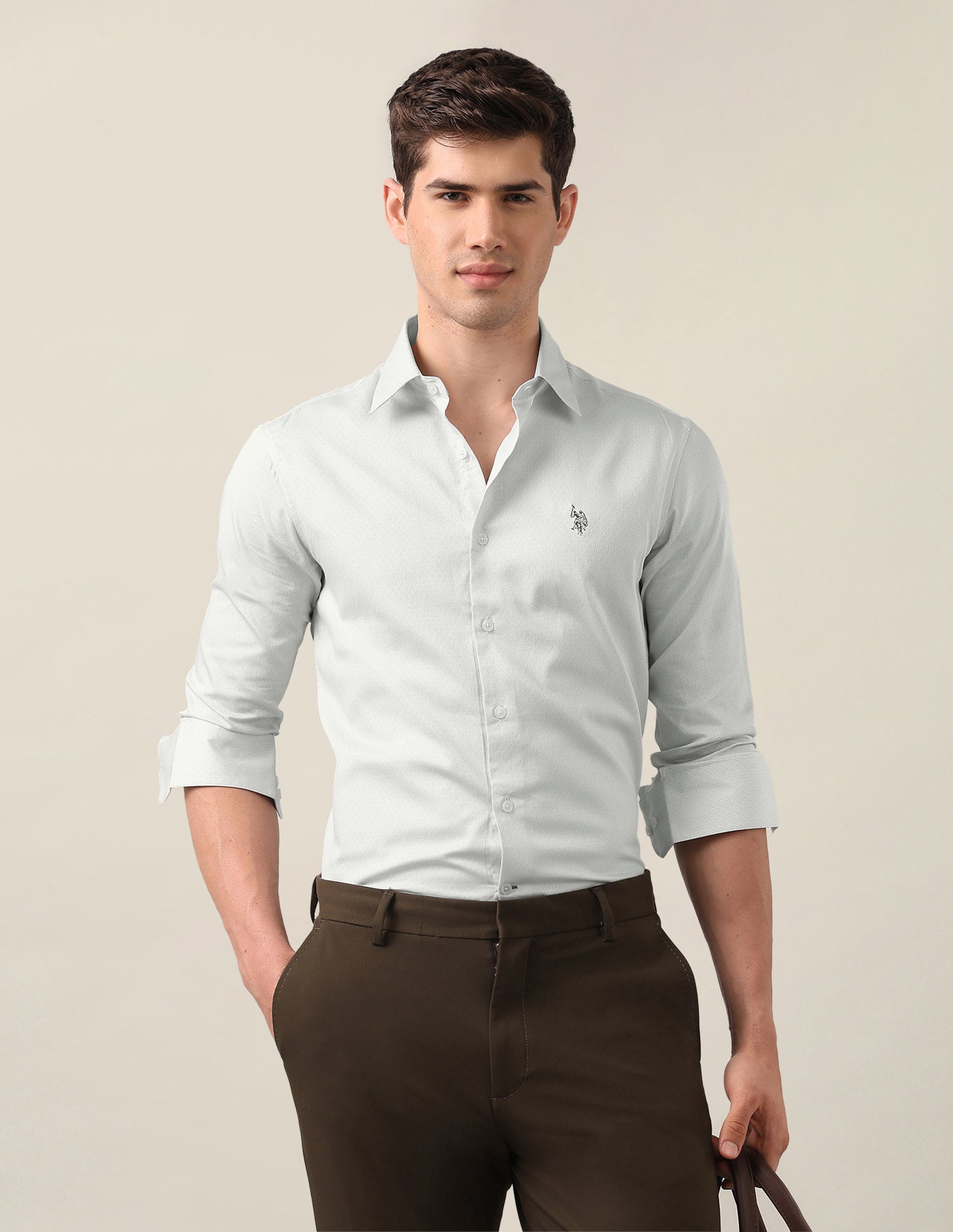 Geometric Printed Satin Shirt Light Grey - U.S. Polo Assn. India | Large