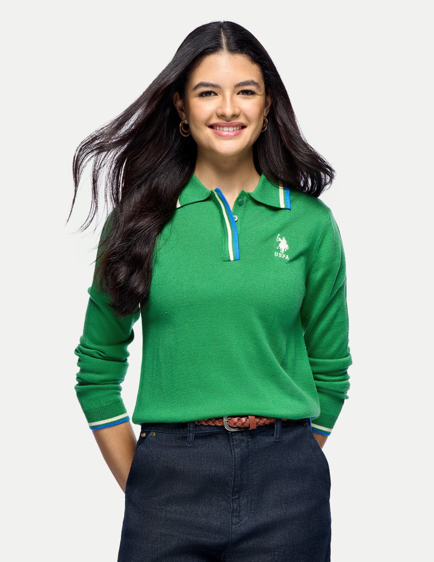 Solid Regular Fit Sweater Green - U.S. Polo Assn. India | Large