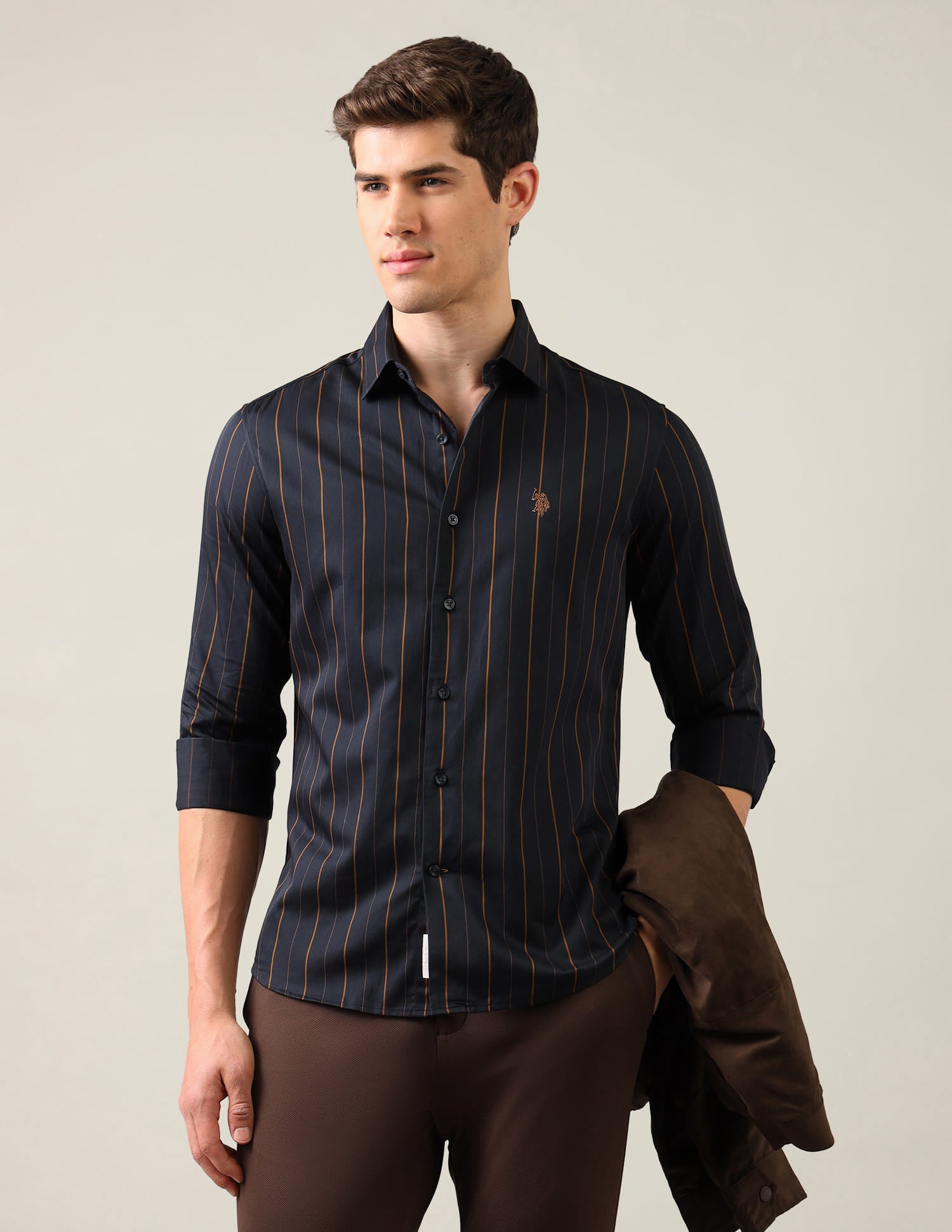 Vertical Striped Satin Shirt Blue - U.S. Polo Assn. India | Large