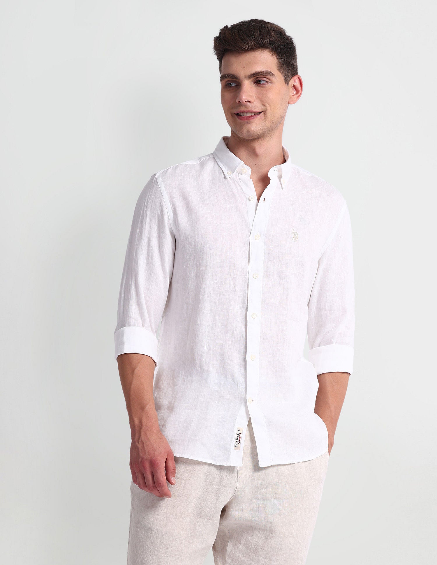 Slim Fit Solid Shirt White - U.S. Polo Assn. India | Large