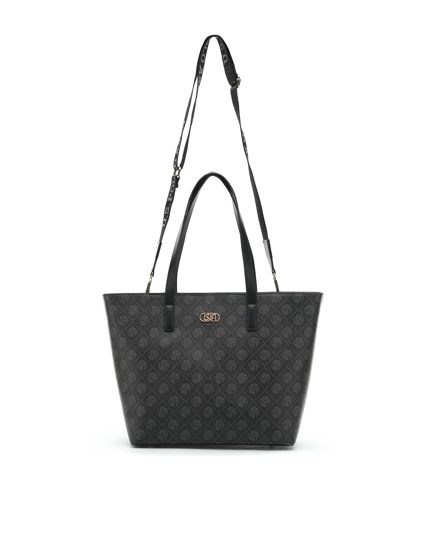 Isla Monogram Tote Handbag Black - U.S. Polo Assn. India | Large