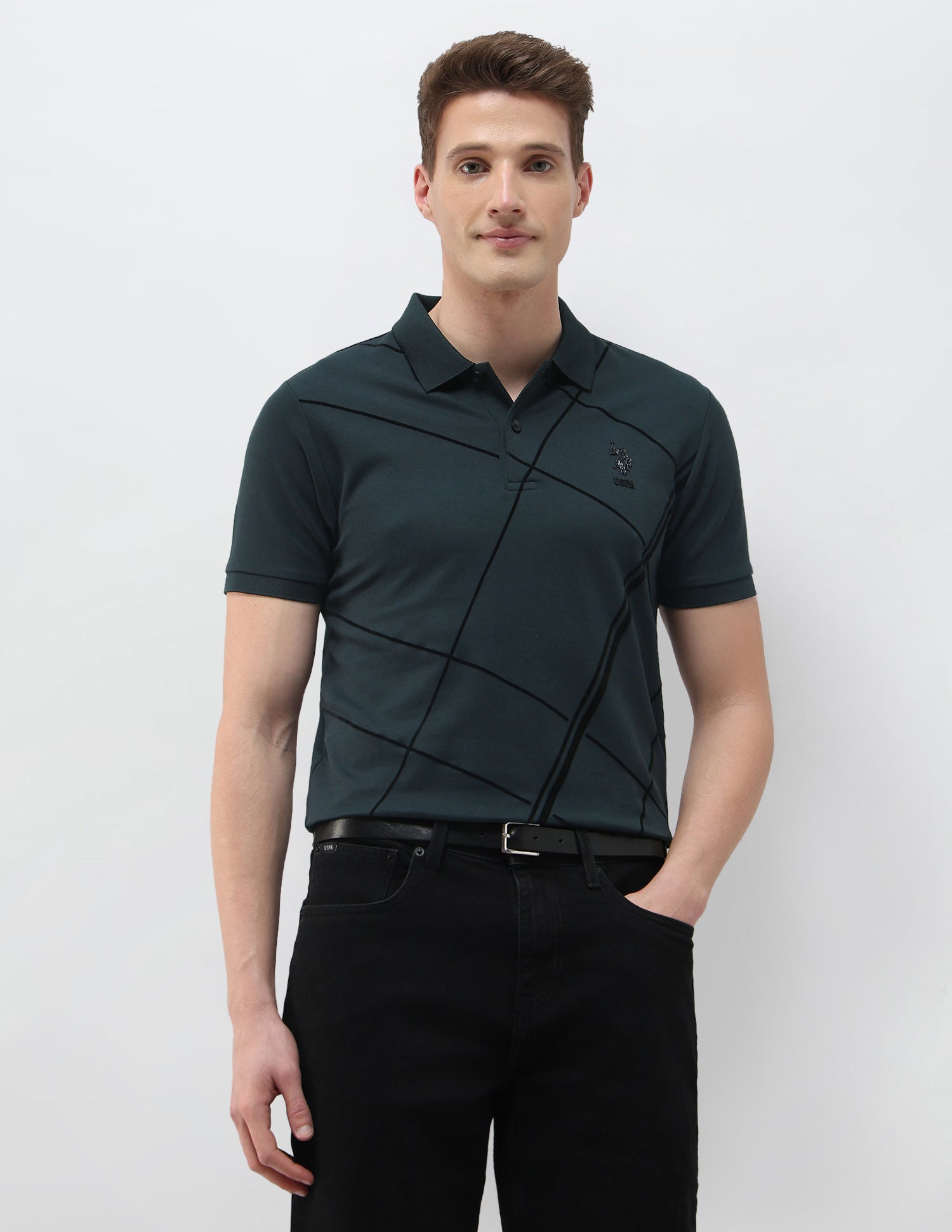 Geometric Printed Black & Gold Polo Shirt