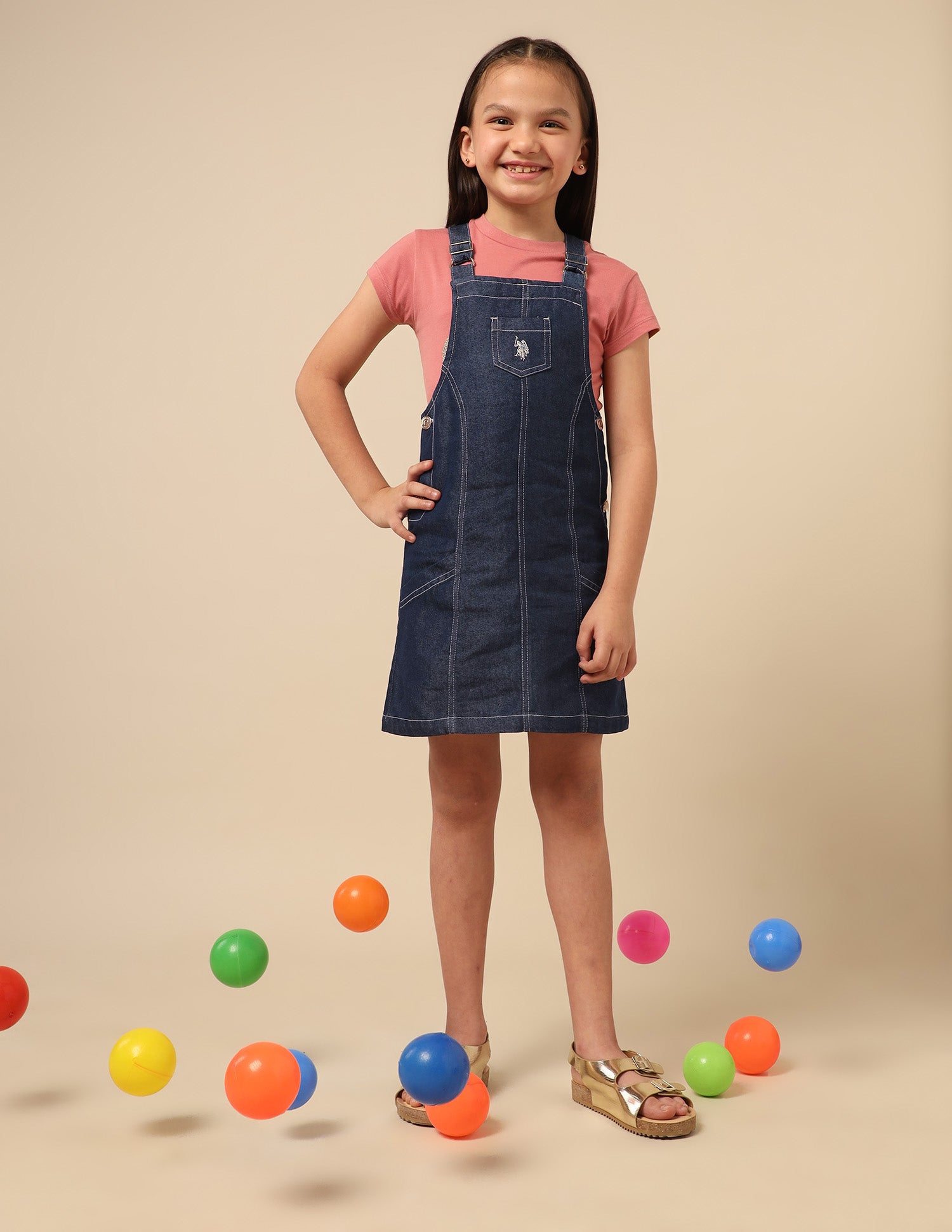 Girls Solid Dungaree Dress