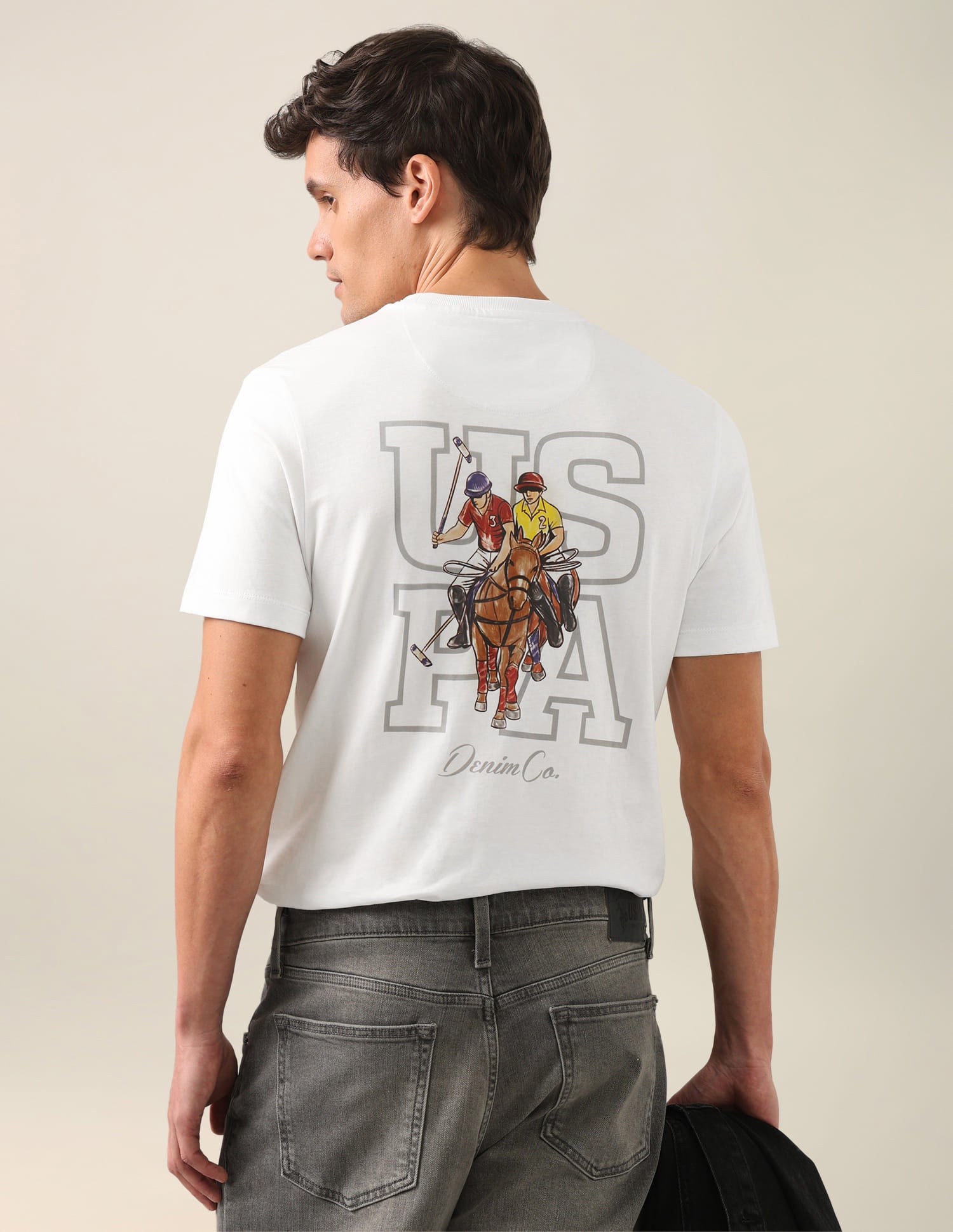 Graphic Brand Printed Slim Fit T-Shirt Ivory - U.S. Polo Assn. India | Large