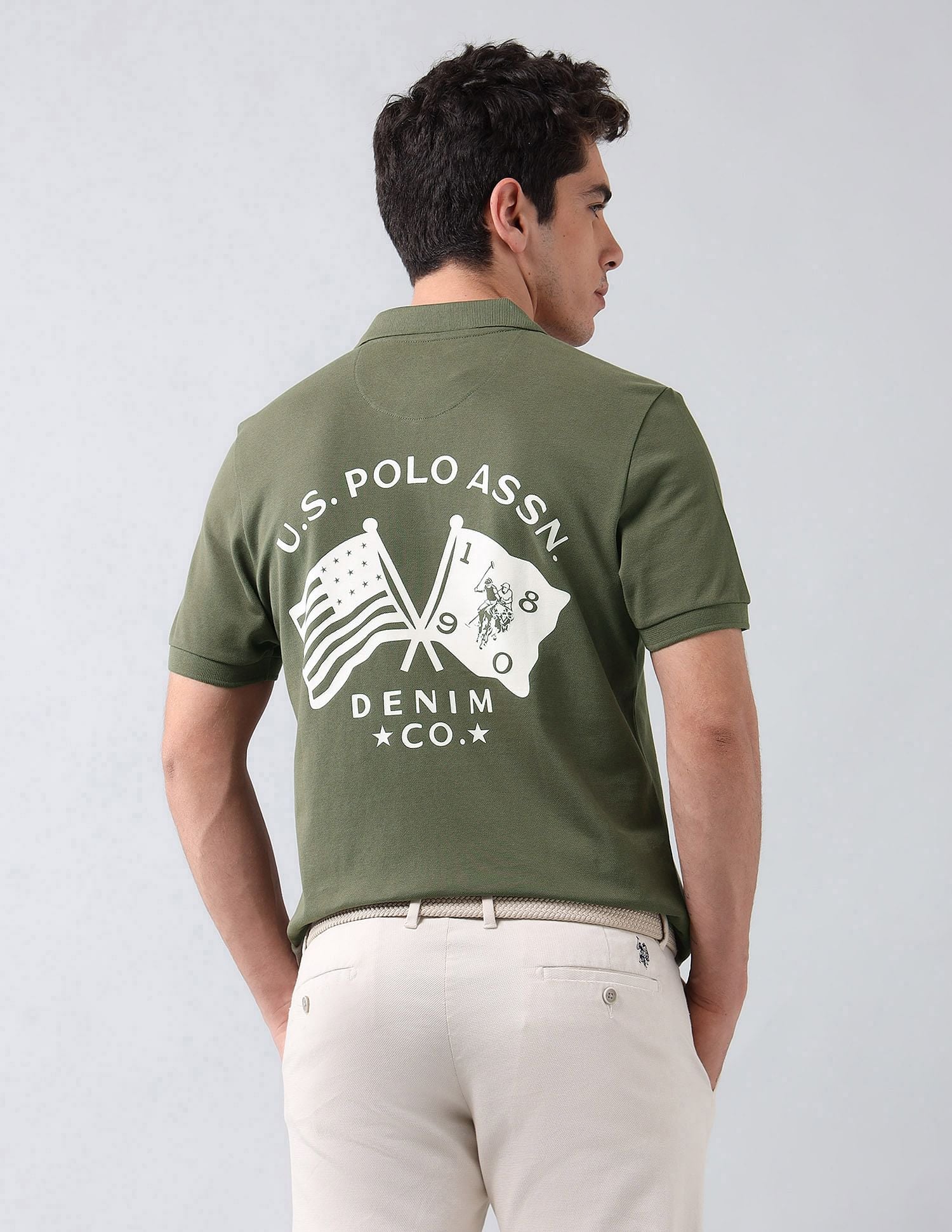 Muscle Fit Brand Printed Polo Shirt Light Olive - U.S. Polo Assn. India | Large