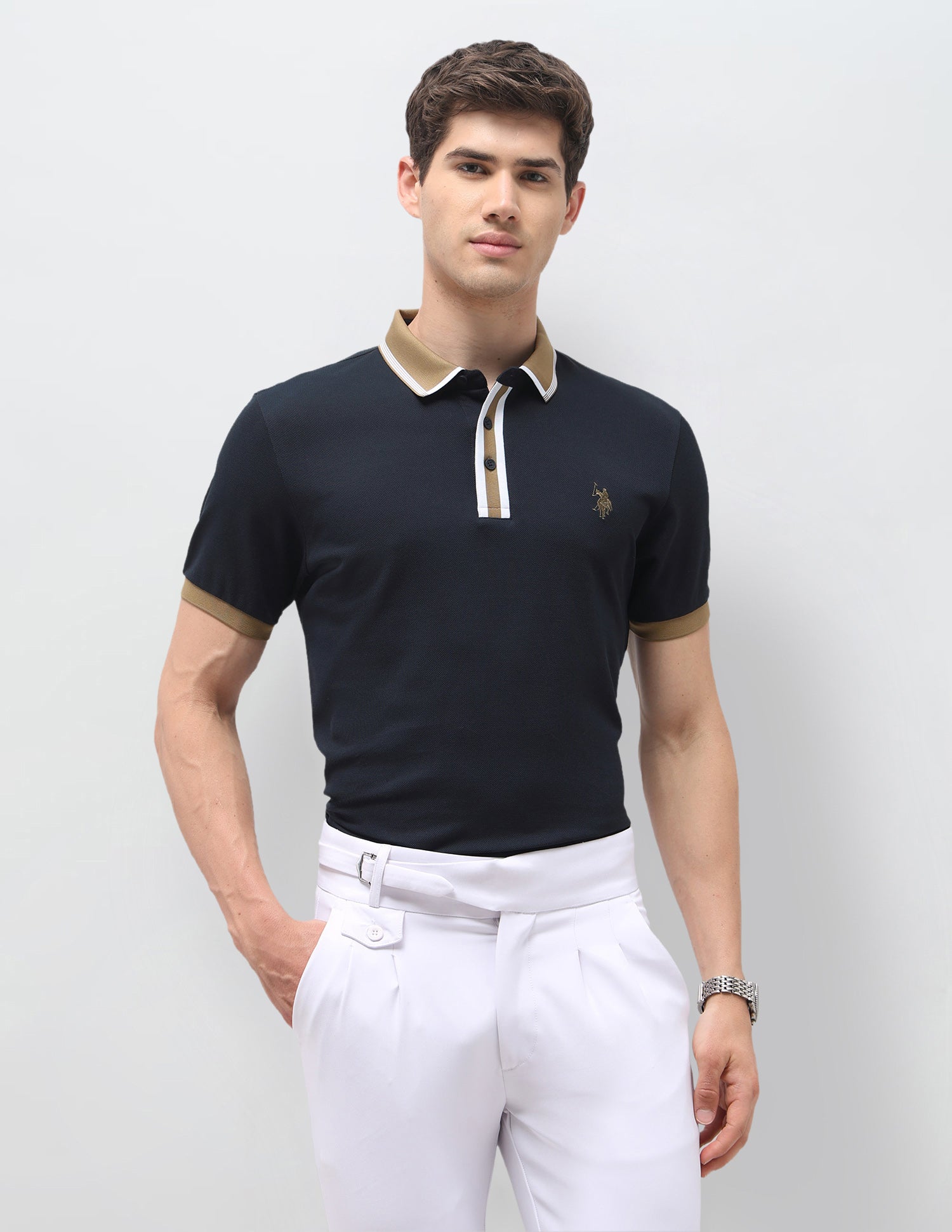 Solid Slim Fit Polo Shirt Navy - U.S. Polo Assn. India | Large