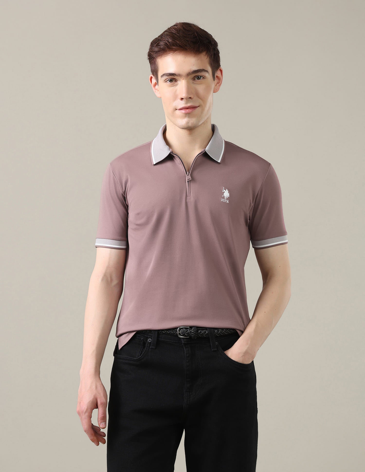 Solid Slim Fit Polo Shirt Purple - U.S. Polo Assn. India | Large