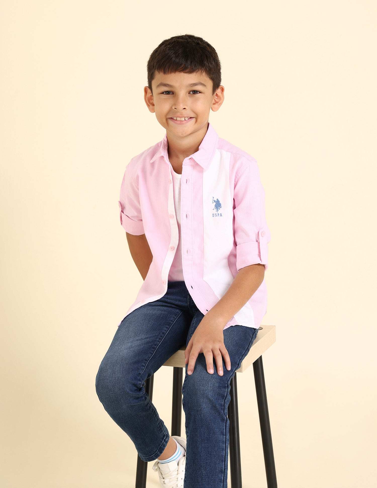 Boys Brand Stripe Dobby Shirt